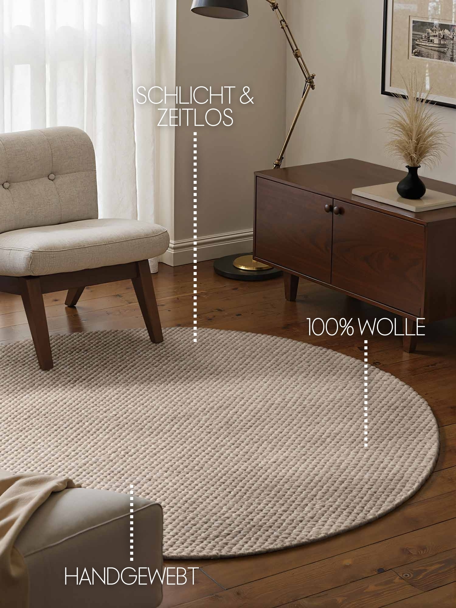 ELLE DECORATION »Beans« rund 10 mm Höhe Handweb Teppich Wolle, Rund, Perlenstruktur, Wohnzimmer, Schlafzimmer
