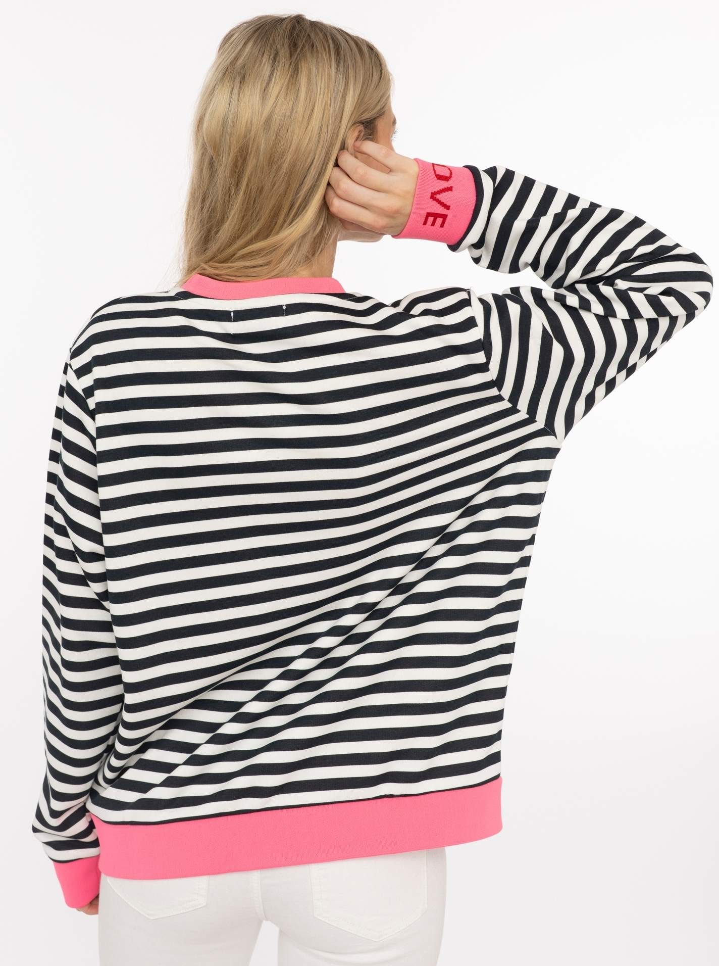 Zwillingsherz Sweatshirt »"LOVE"«, gestreift, Rundhals, pinke Bündchen, LOVE Schriftzug
