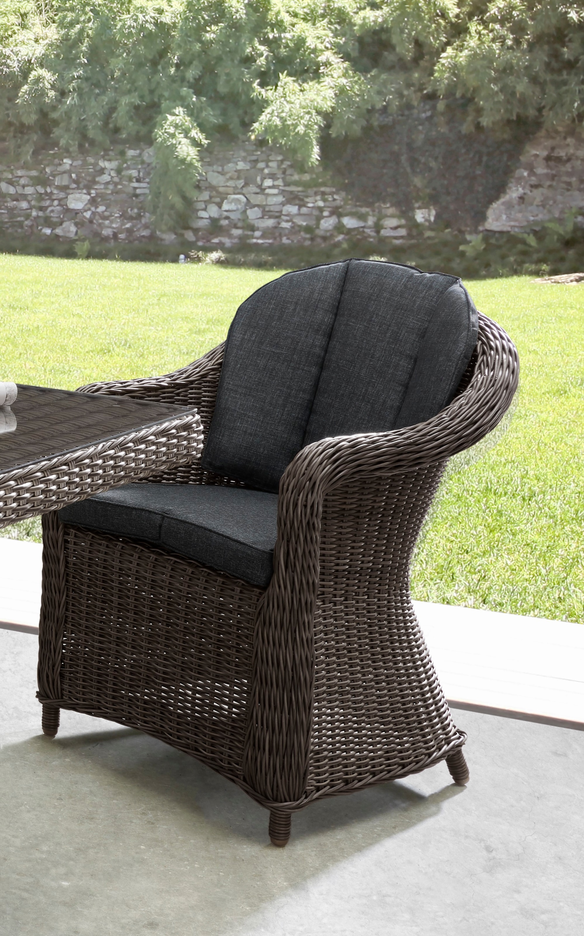 Destiny Garten-Essgruppe »MALAGA LUNA«, (Set, 13 tlg.), Polyrattan, 4 Sessel + Tisch 165x90x75cm, inkl. Auflagen