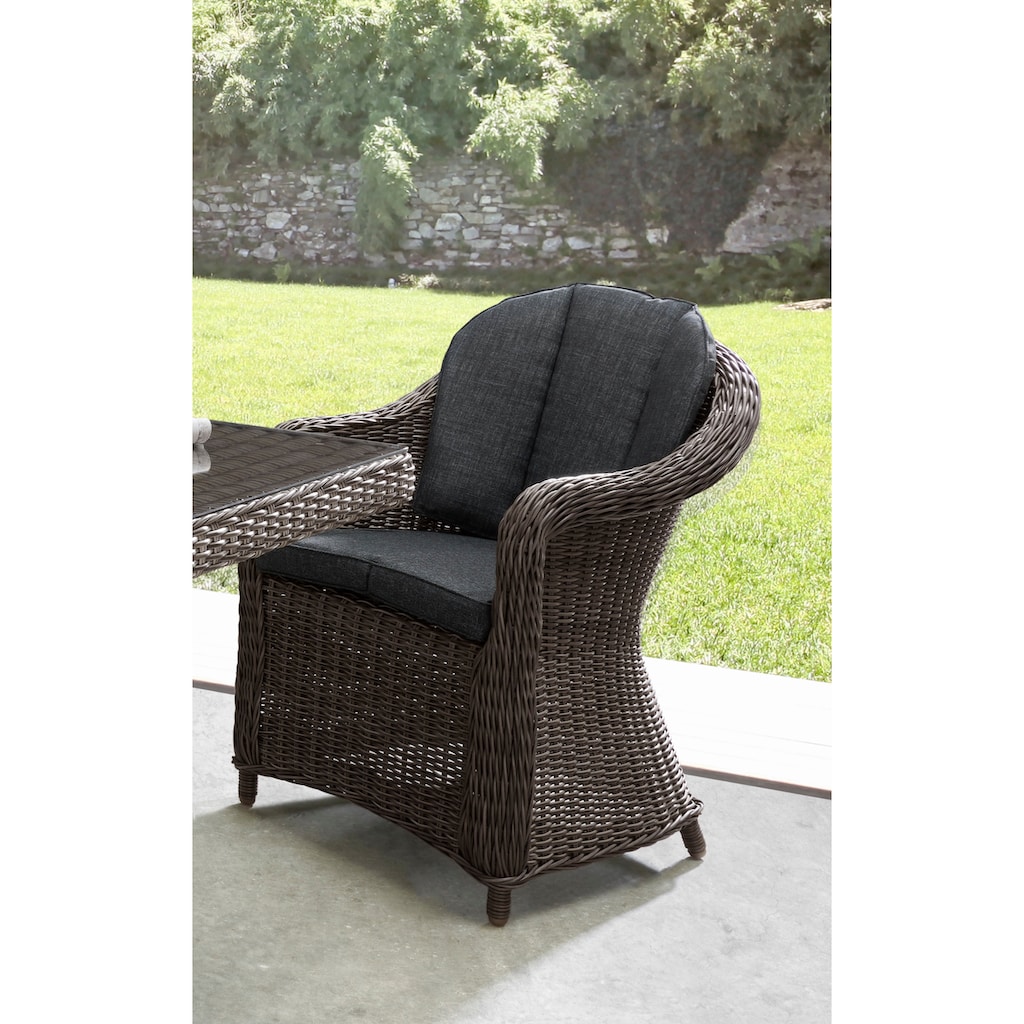 Destiny Garten-Essgruppe »MALAGA LUNA«, (Set, 13 tlg.), Polyrattan, 4 Sessel + Tisch 165x90x75cm, inkl. Auflagen