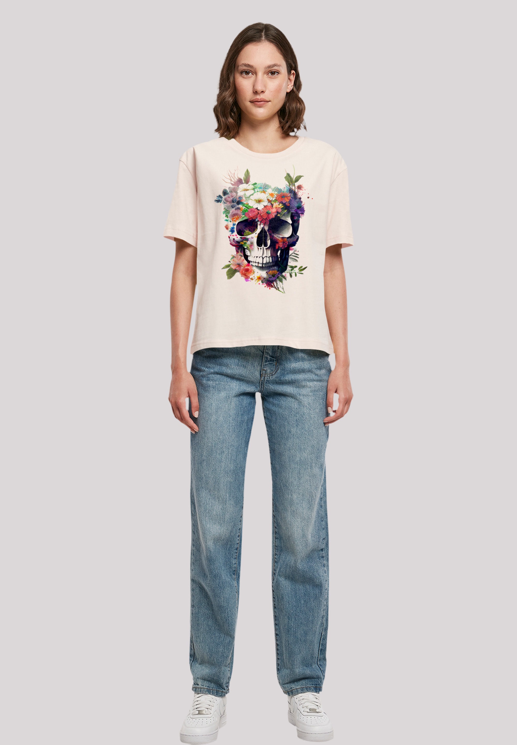 F4NT4STIC T-Shirt »Totenkopf Blumen«, Print