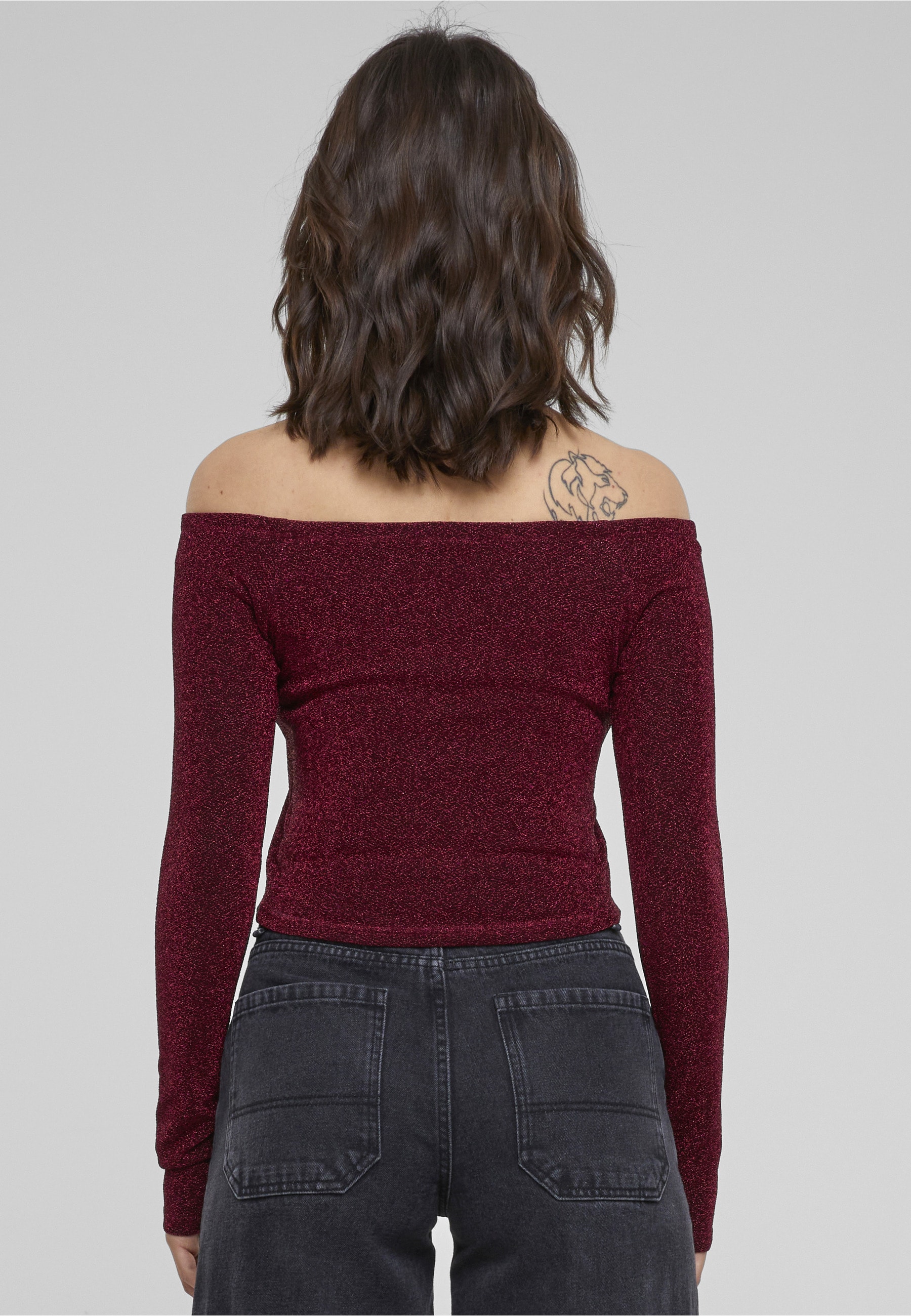 URBAN CLASSICS Longsleeve »Urban Classics Damen Ladies Off Shoulder Glitter Longsleeve« 1 Stk.