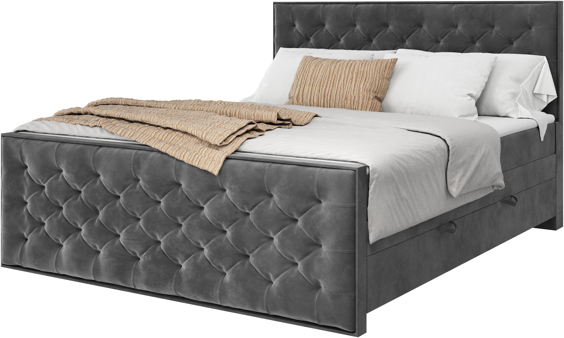 FORTE Boxspringbett »Lanciano Max inkl. zwei Bettkästen und Kaltschaum Topper«, und einer 7-Zonen-Tonnentaschenfederkernmatratze H2/H3
