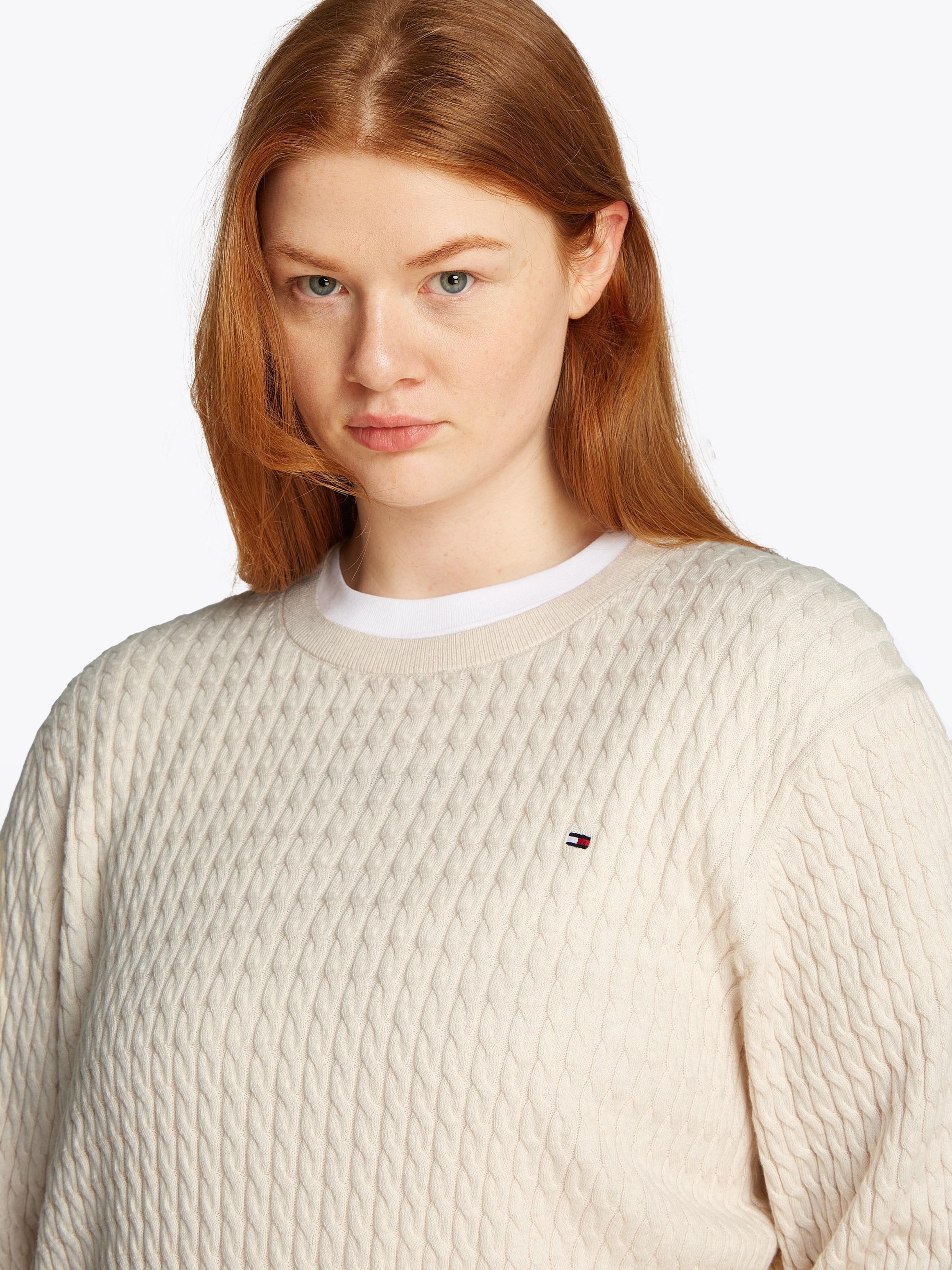 Tommy Hilfiger Curve Rundhalspullover "CRV CO CABLE C-NK LS SWEATER", in Gr günstig online kaufen