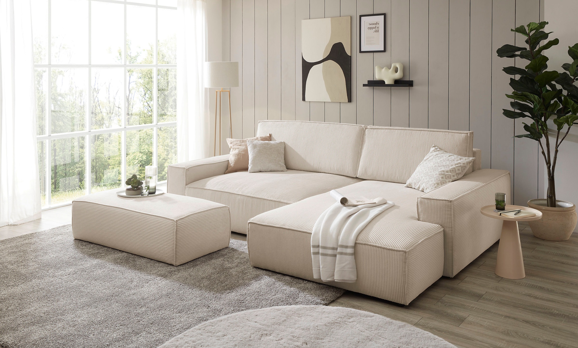 Home affaire Polsterecke »NEU: SHERWOOD XXL tief, L-Form mit Schlaffunktion, Big-Sofa mit Hocker«, (Set, 2 St.), stellbar zum Schlafsofa (Krokodilverbinder), Cord, Leinenoptik