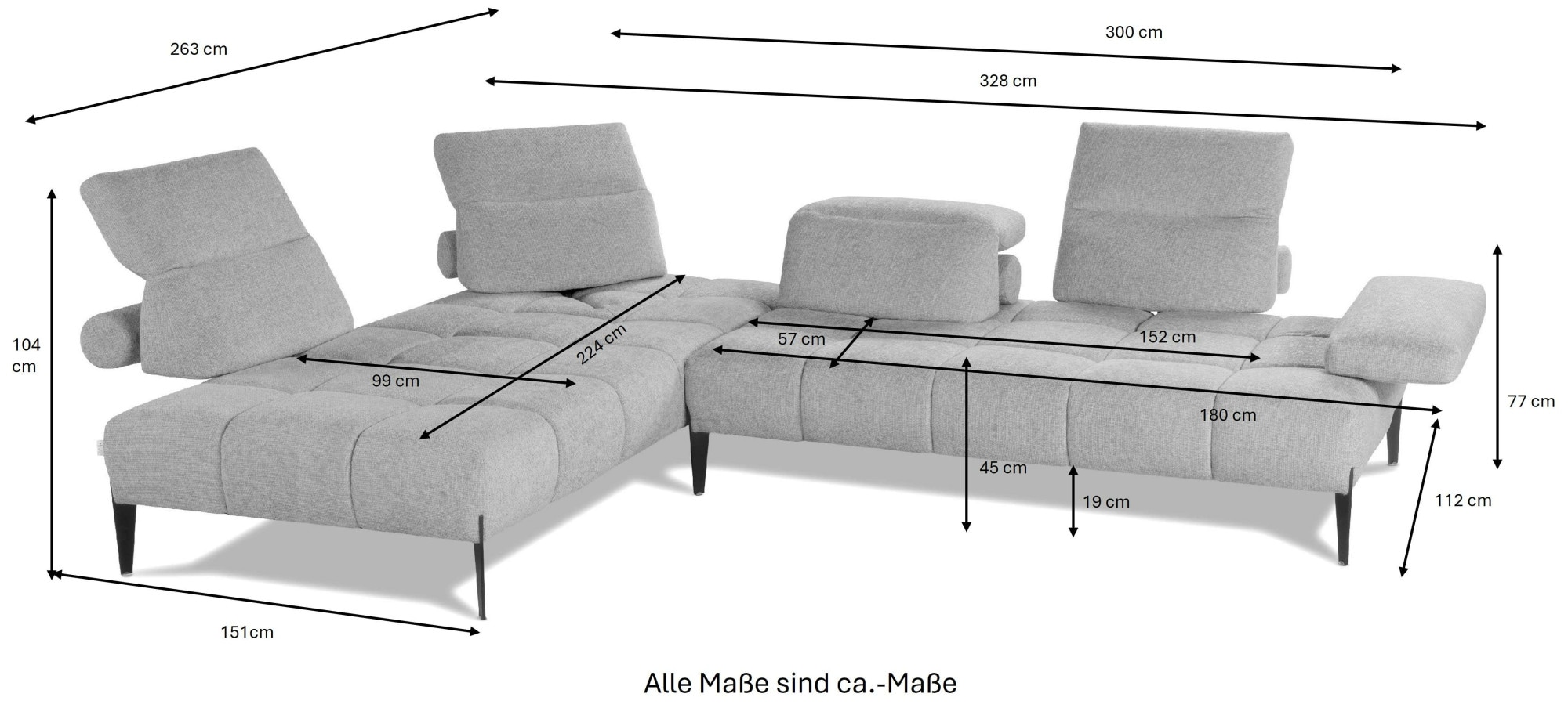 CALIA ITALIA Ecksofa »Skyline, Made in Italy, Design-Sofa, L-Form, mit Sitztiefenverstellung« verstellbare Armlehne und Kopfstütze für maximalen Komfort