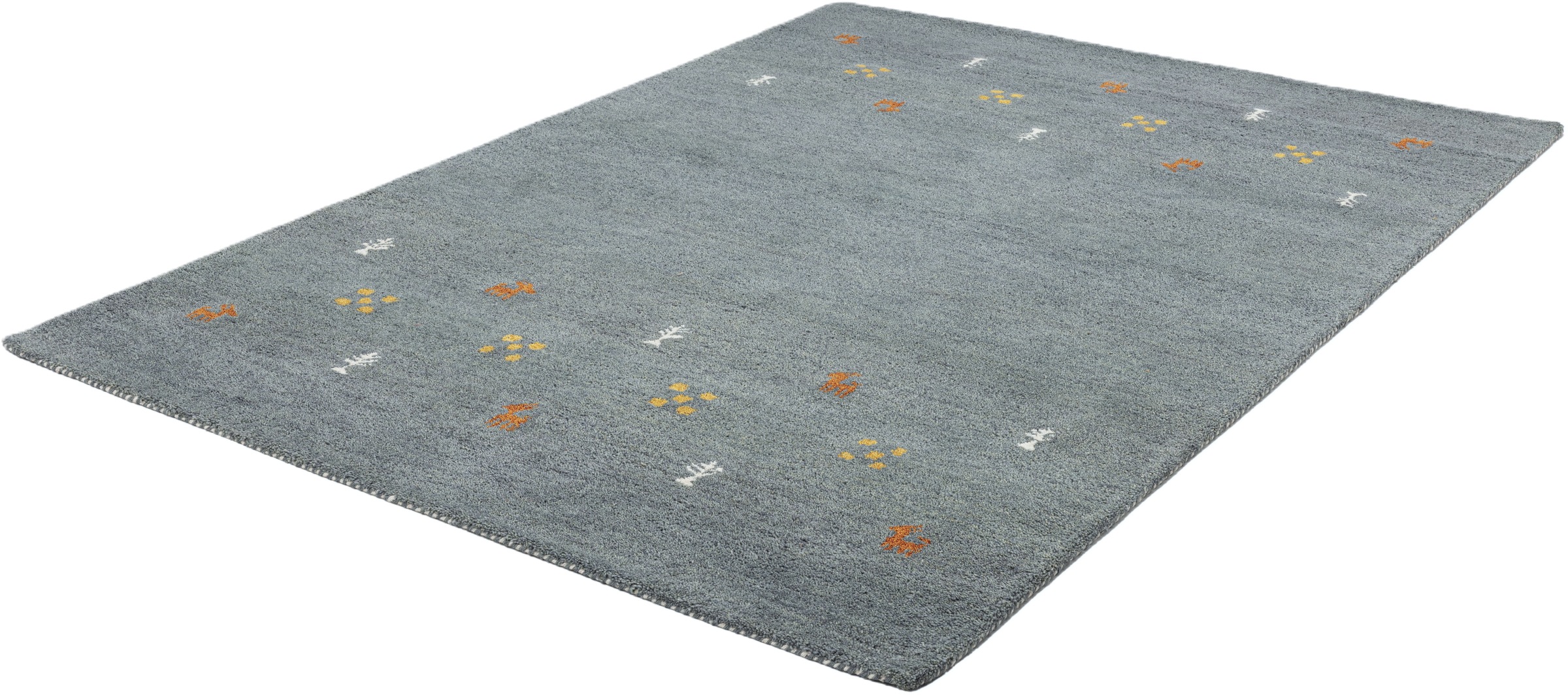 Wollteppich THEKO "Gabbeh Motiv, Handgefertigt, Teppich, Tiermotiv, reine Wolle" Gr. 3, blau (hellblau, grau), B:120cm H:14mm L:180cm, Wolle, Teppiche, reine Wolle, Wohnzimmer, Schlafzimmer, Esszimmer 3