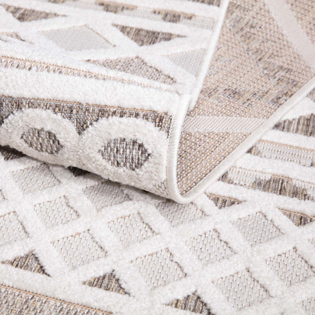 Teppich CARPET CITY "In-& Outdoorteppich Santorini 435, 3D-Effekt, Boho-Look", beige (creme), H:5mm Ø:120cm, Polypropylen, Teppiche, Teppich, Wetterfest & UV-beständig für Terrasse, Balkon, Küche, Flur 3