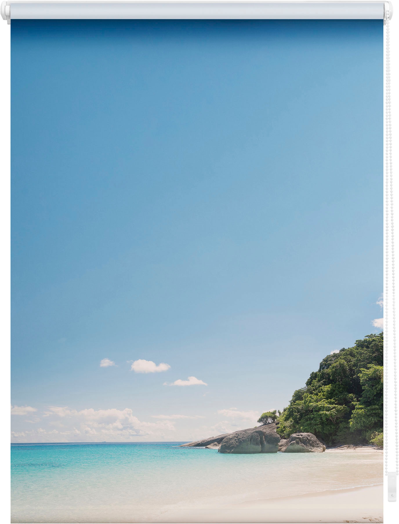 LICHTBLICK ORIGINAL Seitenzugrollo "Rollo Klemmfix, ohne Bohren, blickdicht, Südseeinsel - Blau", blickdicht, Sichtschut