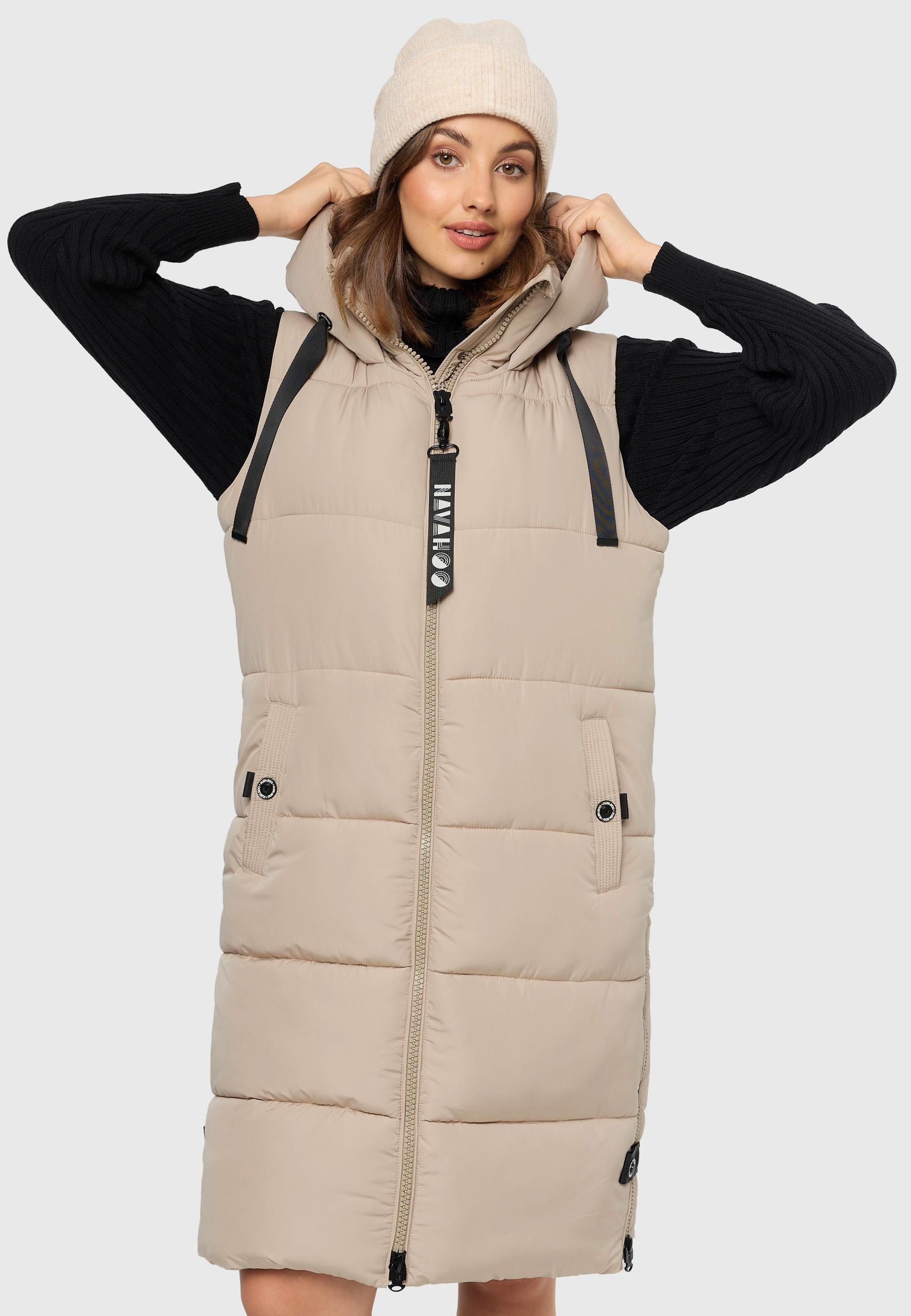 Navahoo Steppweste »Schnuffelchen«, (1 tlg.), warme Damen Outdoor-Weste lang mit Kapuze