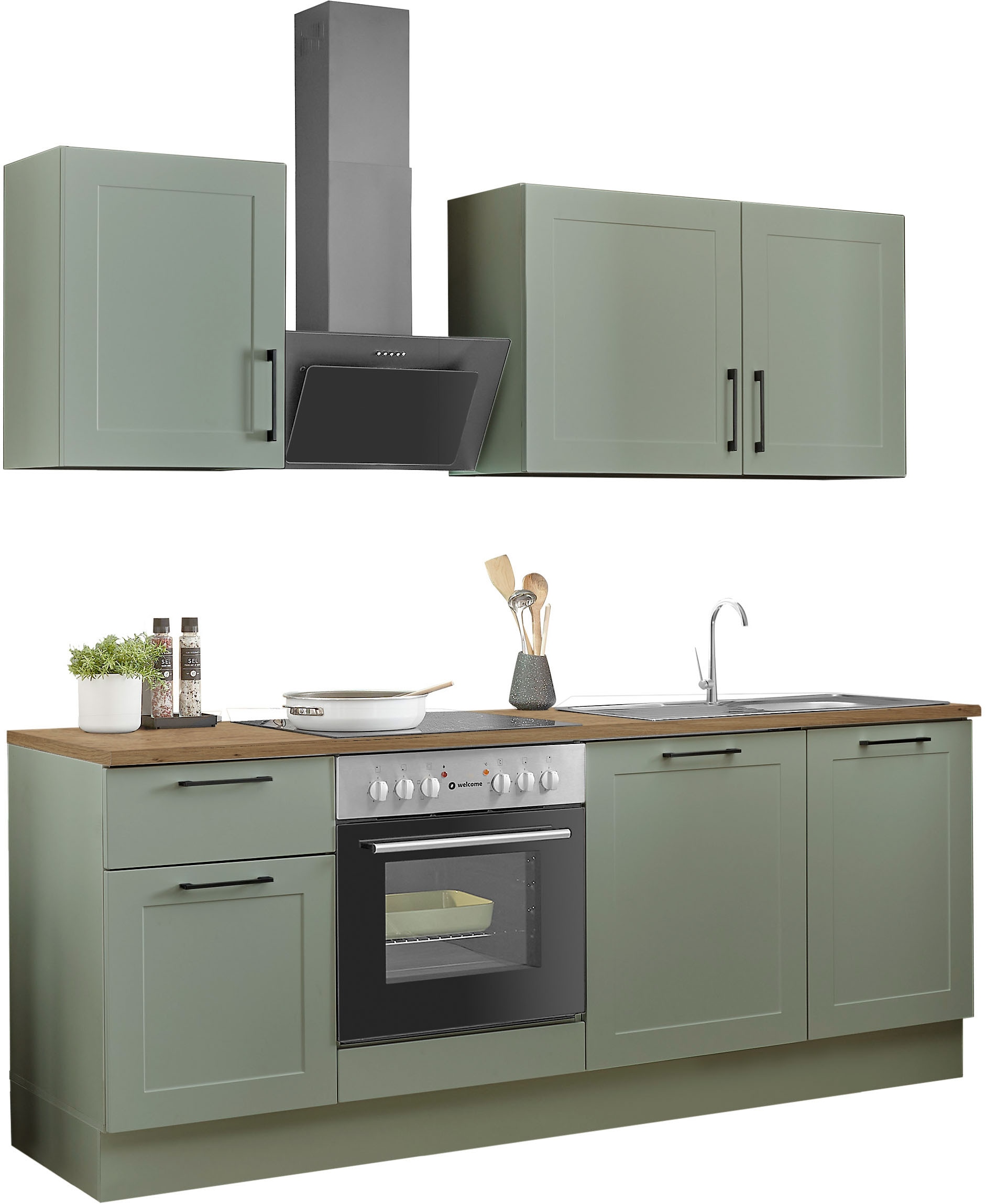 BASIC by Balculina Küchenzeile »Marsi«, Breite 220 cm, wahlweise mit E-Geräten, mit Soft-Close-Funktion