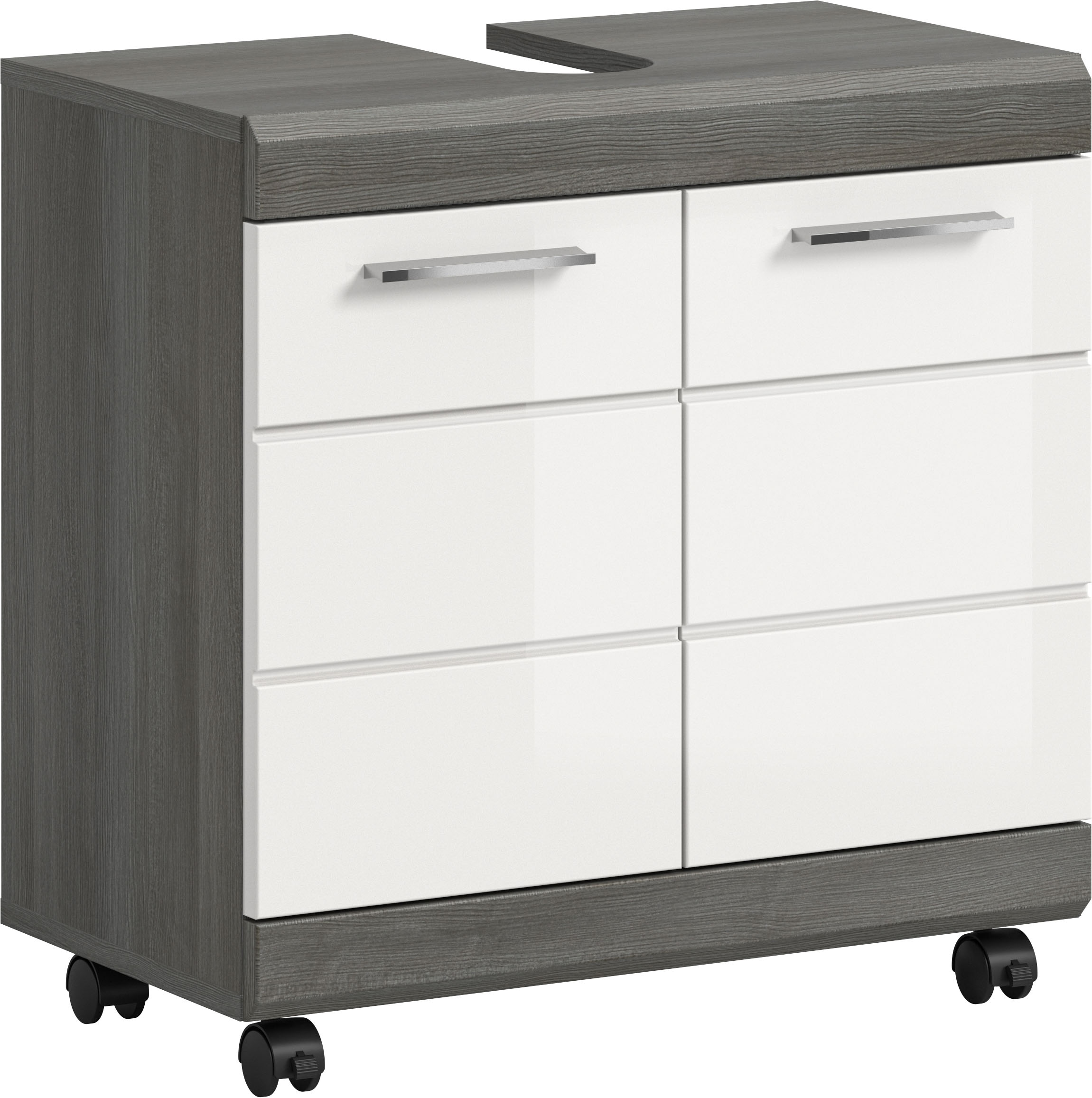 welltime Waschbeckenunterschrank "SIENA, Breite 60cm, 2 Türen, auf Rollen, MDF-Front" TOPSELLER, mit Siphonausschnitt 10x25 cm, in verschiedenen Farben erhältlich, Badmöbel, Badschrank, Kommode, Bad
