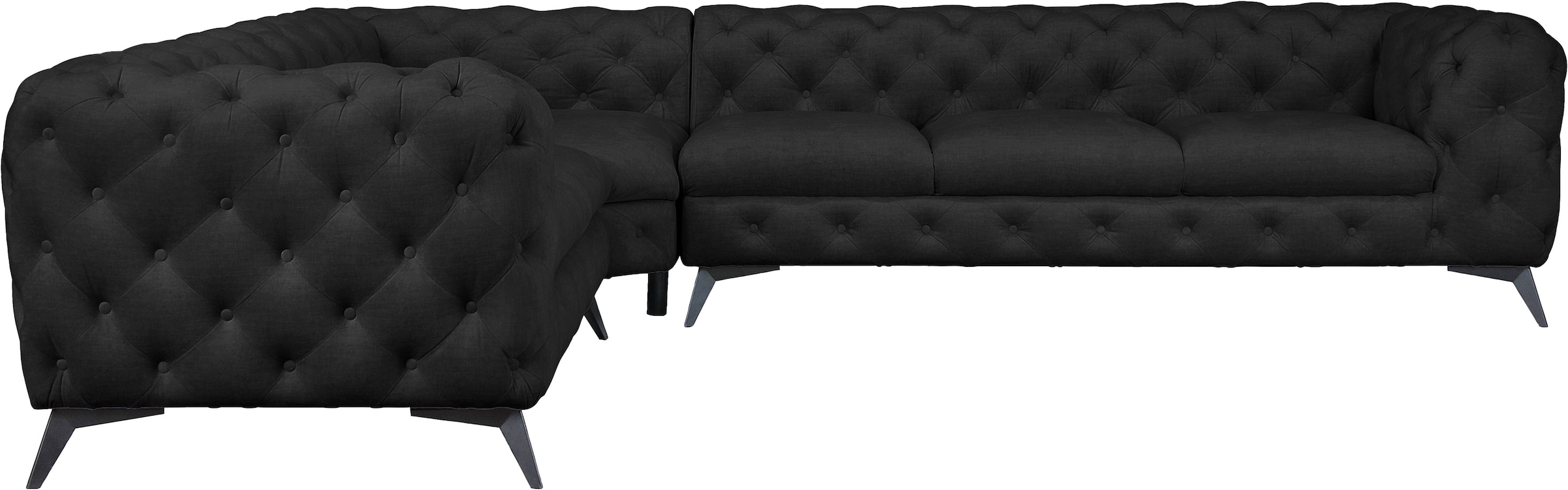 Leonique Chesterfield-Sofa »Ecksofa GLYNIS L-Form mit Wellenunterfederung, Maße B/T/H 323/264/75cm«, aufwändige Knopfheftung, moderne Chesterfield Optik, Fußfarbe wählbar