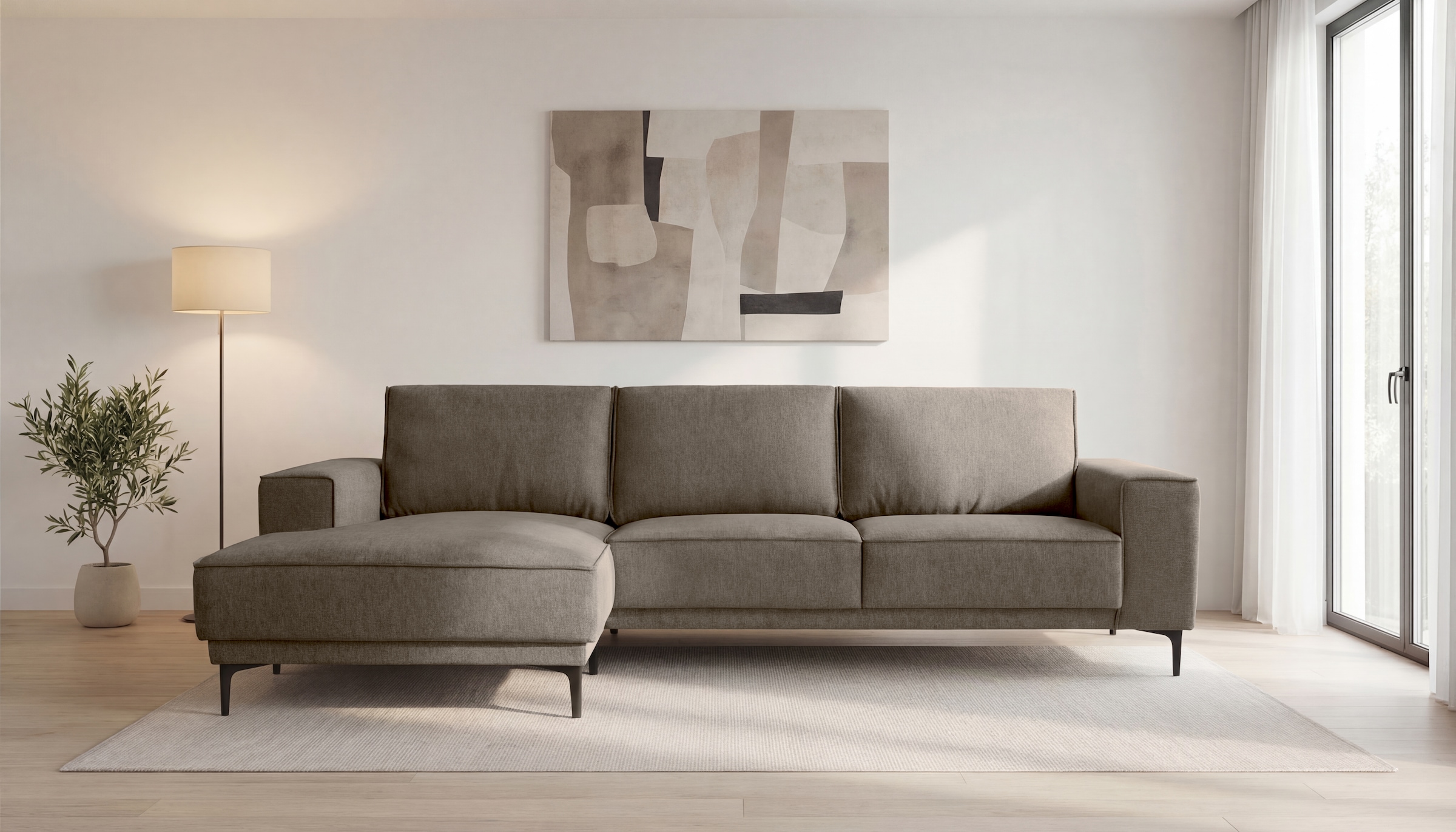 OTTO home Ecksofa "OLAND Struktur L-Form, B: 280 cm, Skandi-Design" L-Form, 280 cm, Wellenunterfederung, Skandi-Design, Metallfüße