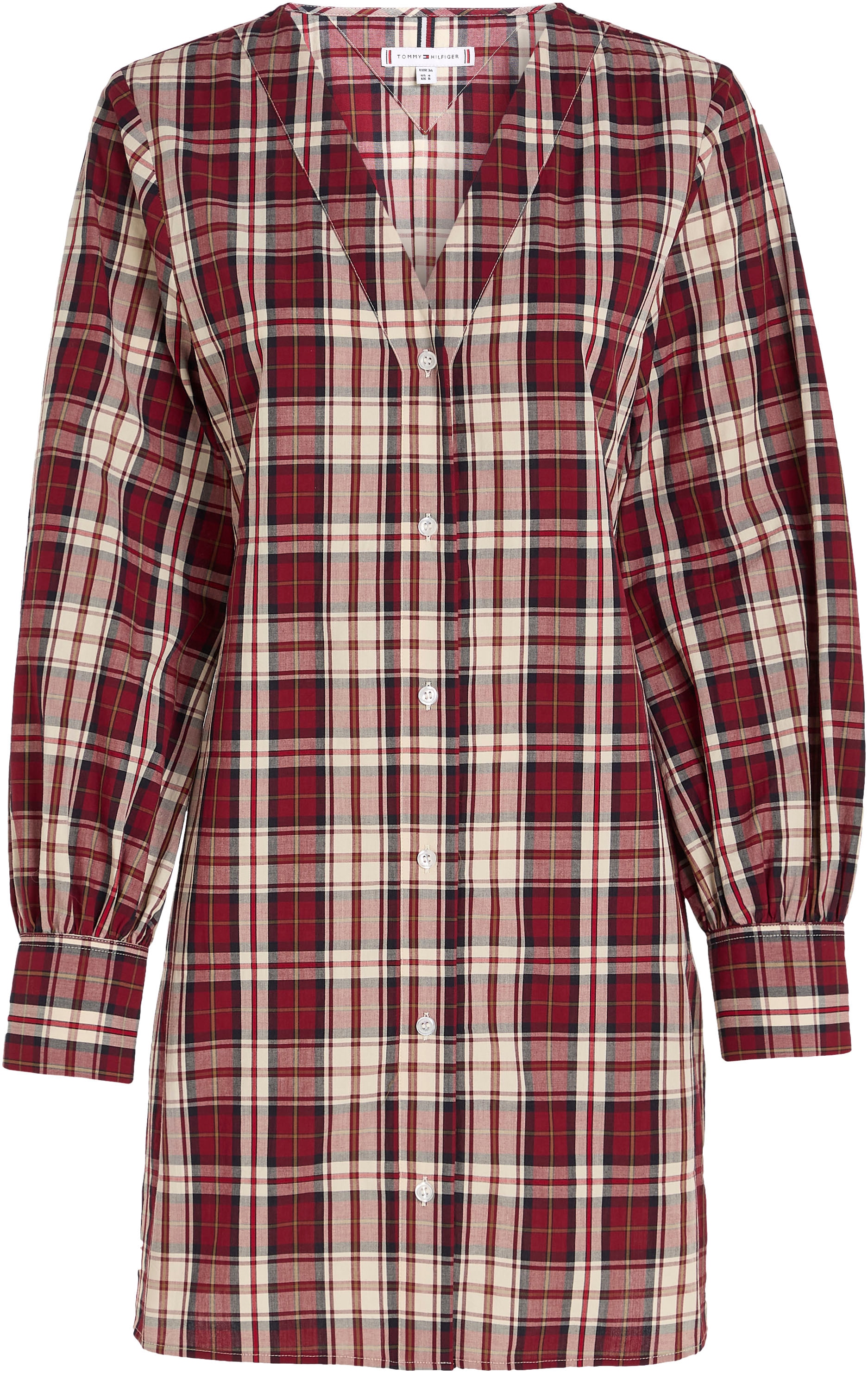 Tommy Hilfiger Blusenkleid »TARTAN CO BAUR V-NECK DRESS«, | 2-Knopf-Manschetten mit für SHIRT kaufen