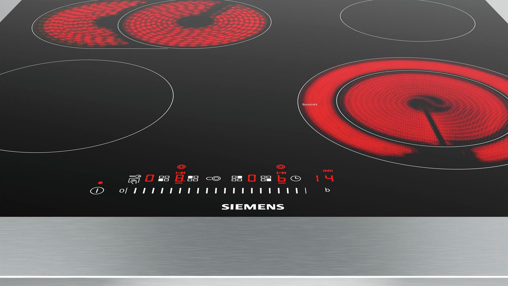 SIEMENS Elektro-Kochfeld "ET601FNP1E", schwarz, B:57,2cm H:5,1cm T:51,2cm, Kochfelder, Optimale Hitzeverteilung dank zuschaltbarer Bräterzone & Timerfunktion 3