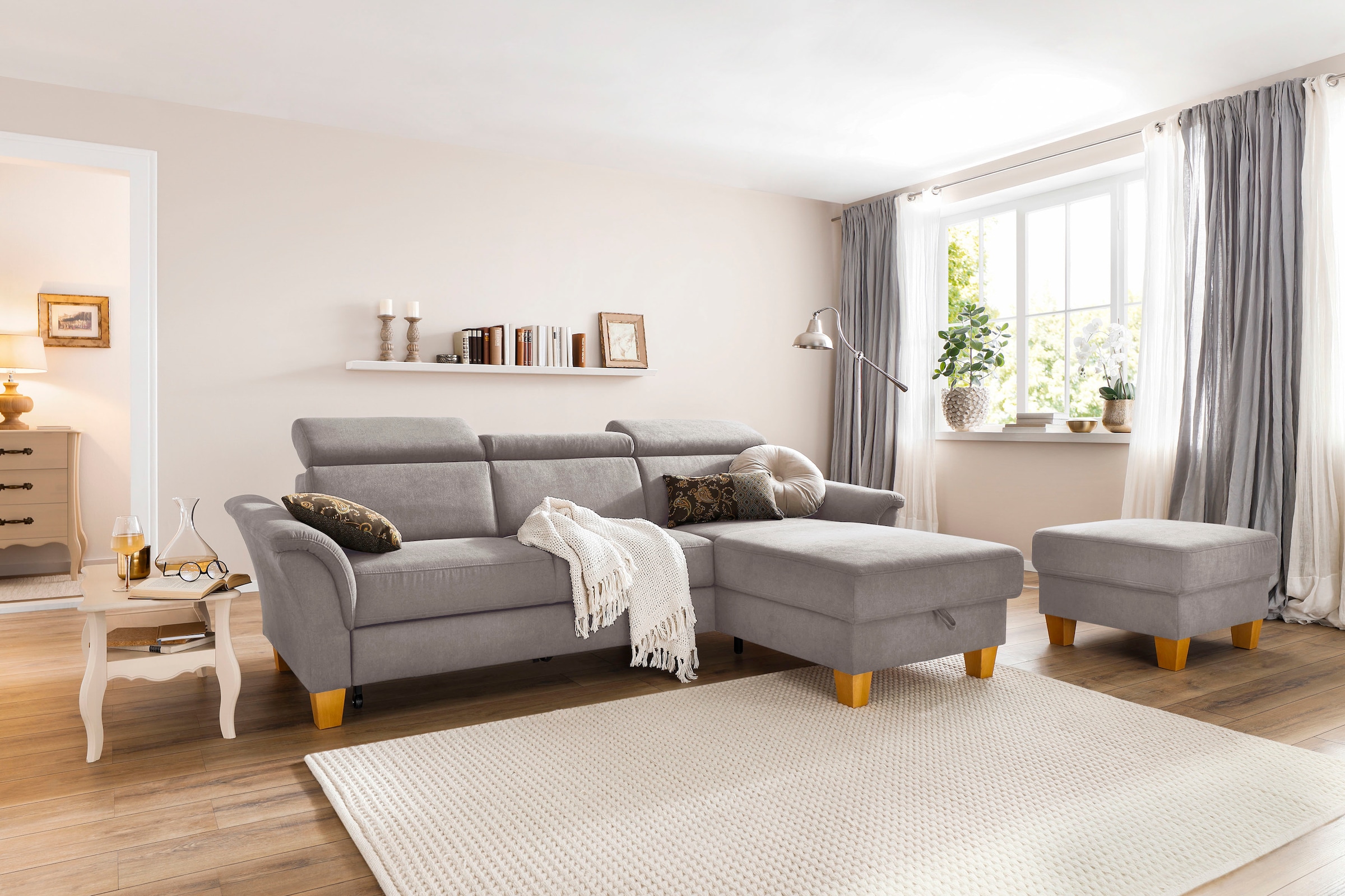 Home affaire Ecksofa »Conville L-Form«, Federkern, wahlweise mit Bettfunktion und Bettkasten bzw. Stauraum