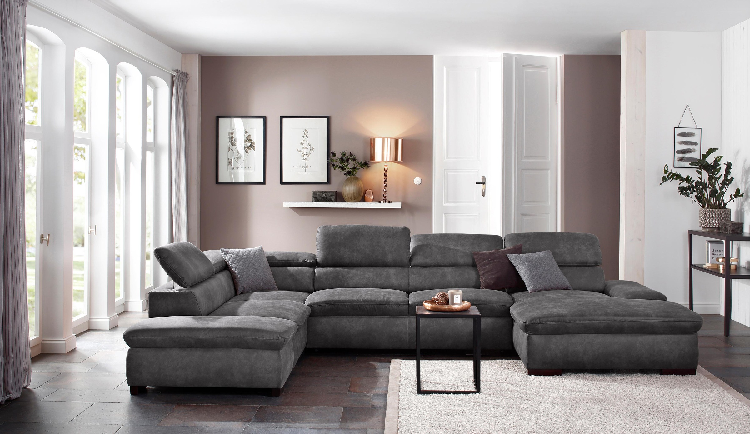 OTTO home Wohnlandschaft "Alberto U-Form, B: 350 cm, mit Kopfteilverstellung, XXL-Sofa" optional mit Schlaffunktion, Couch mit Lederoption