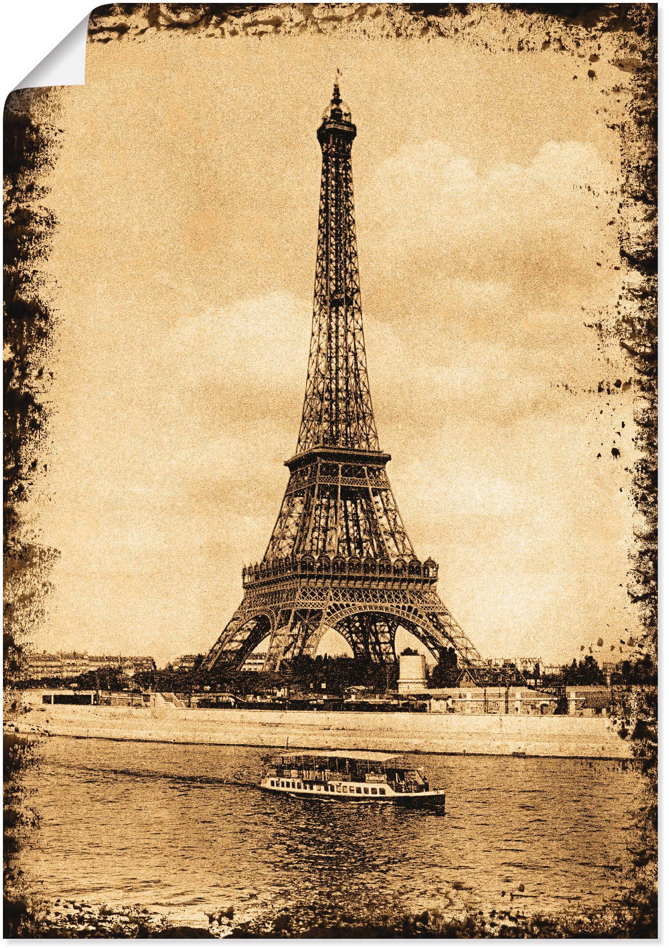 Poster »Paris - Eiffelturm Vintage«, Gebäude, (1 St.), als Leinwandbild, Wandaufkleber...