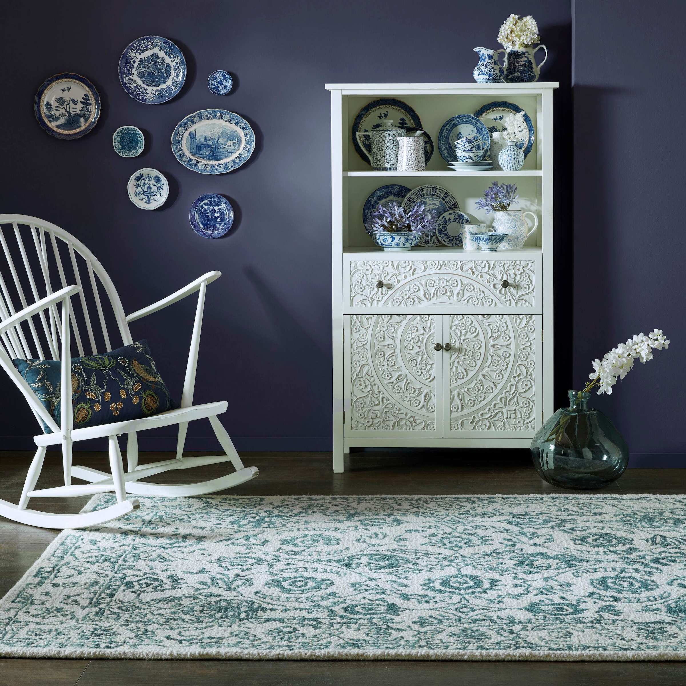 FLAIR RUGS Wollteppich "Yasmin mit Blumenmuster" rechteckig 10 mm Höhe Hand günstig online kaufen