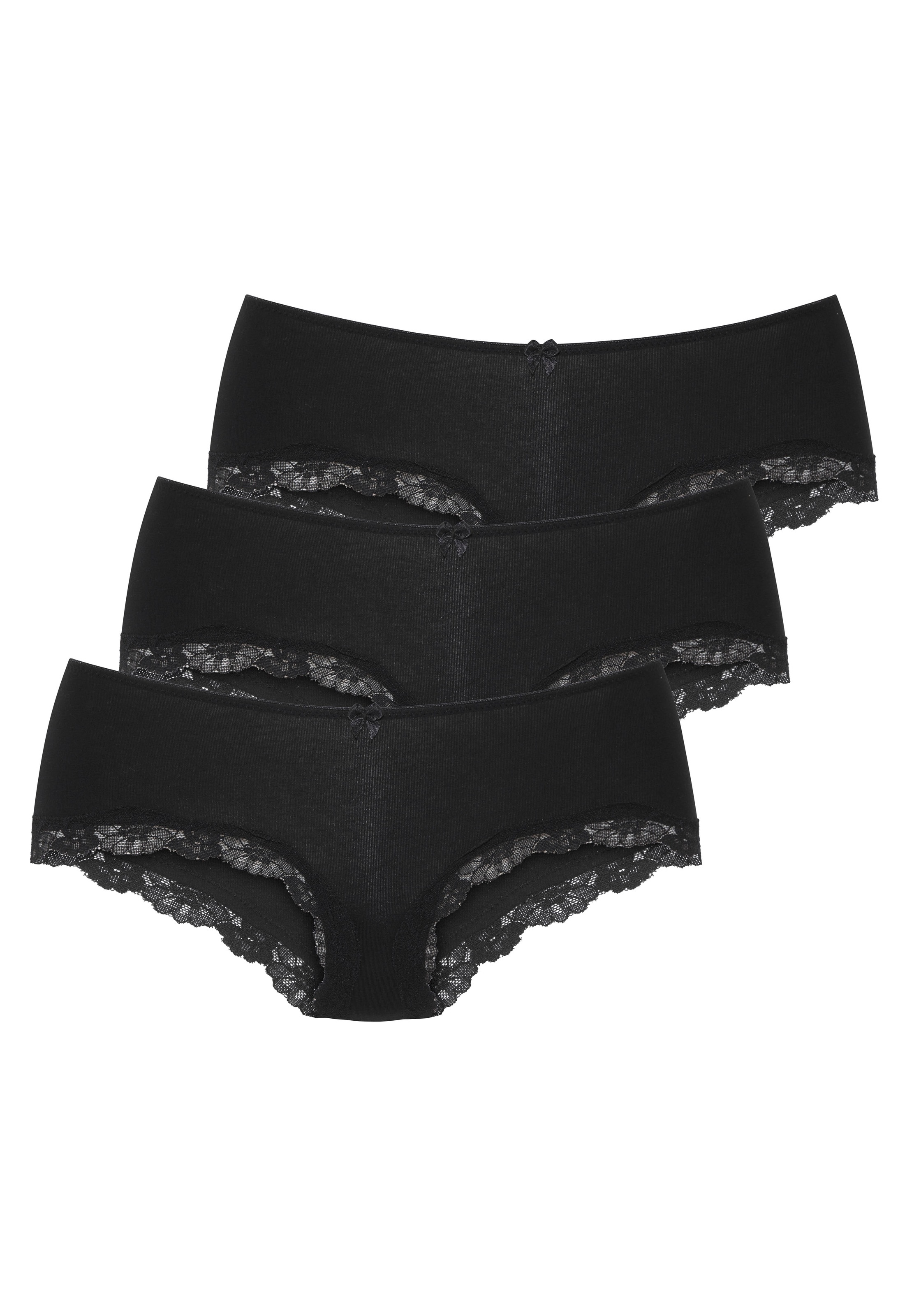 LASCANA Panty 3er-Pack, aus elastischer Baumwolle mit zarter Spitze
