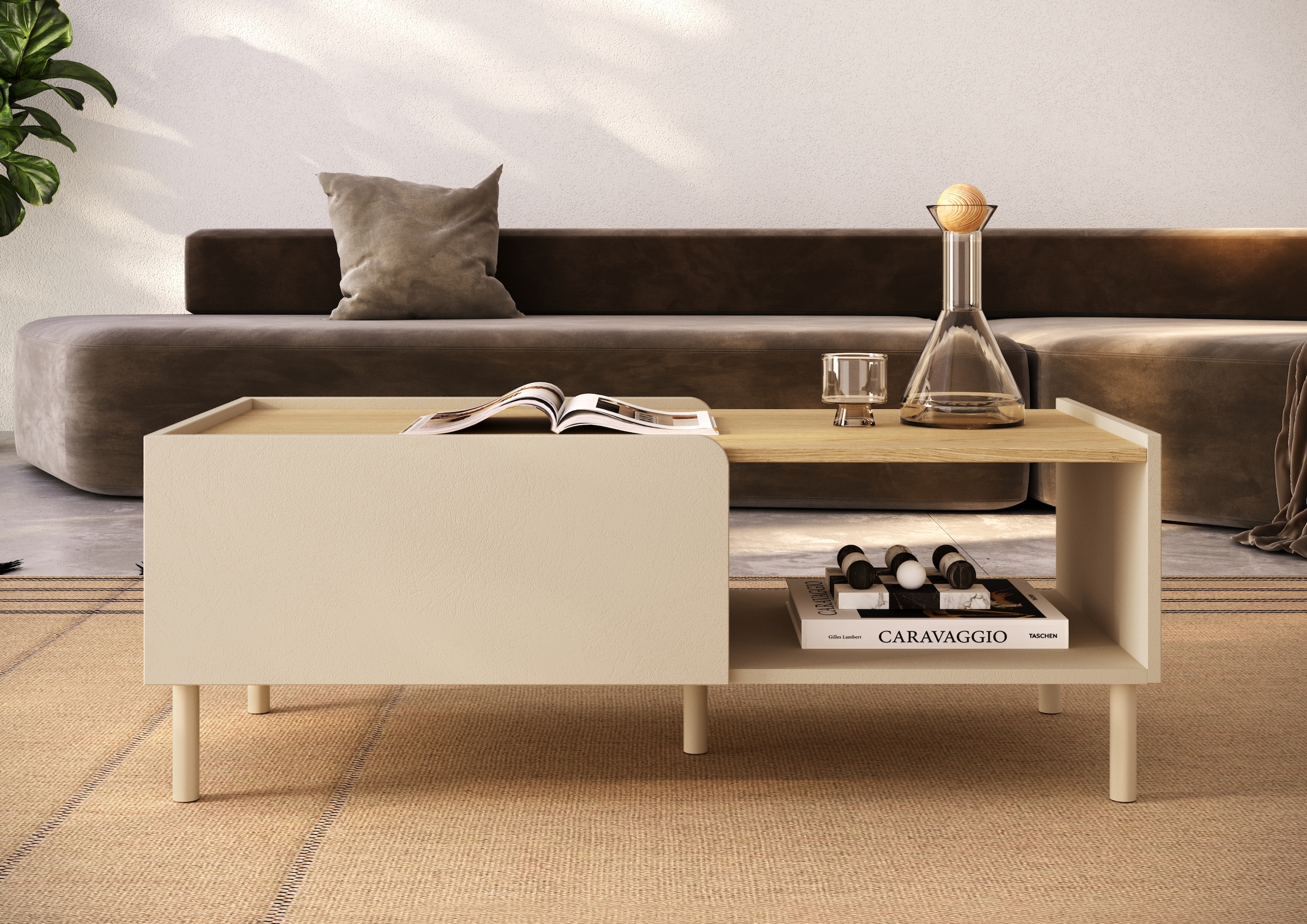OTTO home Couchtisch »Dobbiaco 112x54 cm Korpus-Couchtisch, 2 Klappen, offenes Fach« Rechteckiger Wohnzimmertisch mit flexiblem Stauraum & Metallfüßen
