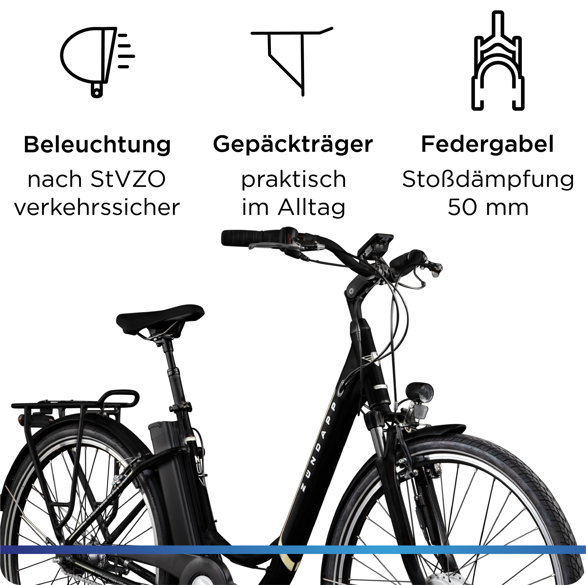 Zündapp »Z517« 7 Gang Nabenschaltung Frontmotor 250 W E Bike Damenfahrrad 28 Zoll 155 - 190 cm mit 7 Gang Nabenschaltung