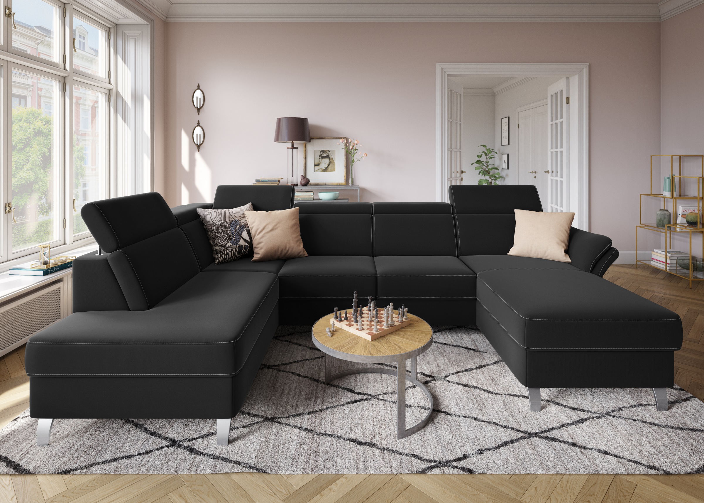 sit&more Wohnlandschaft »Vincenzo U-Form« inklusive Kopfteilverstellung, wahlweise mit Bettfunktion, Bettkasten