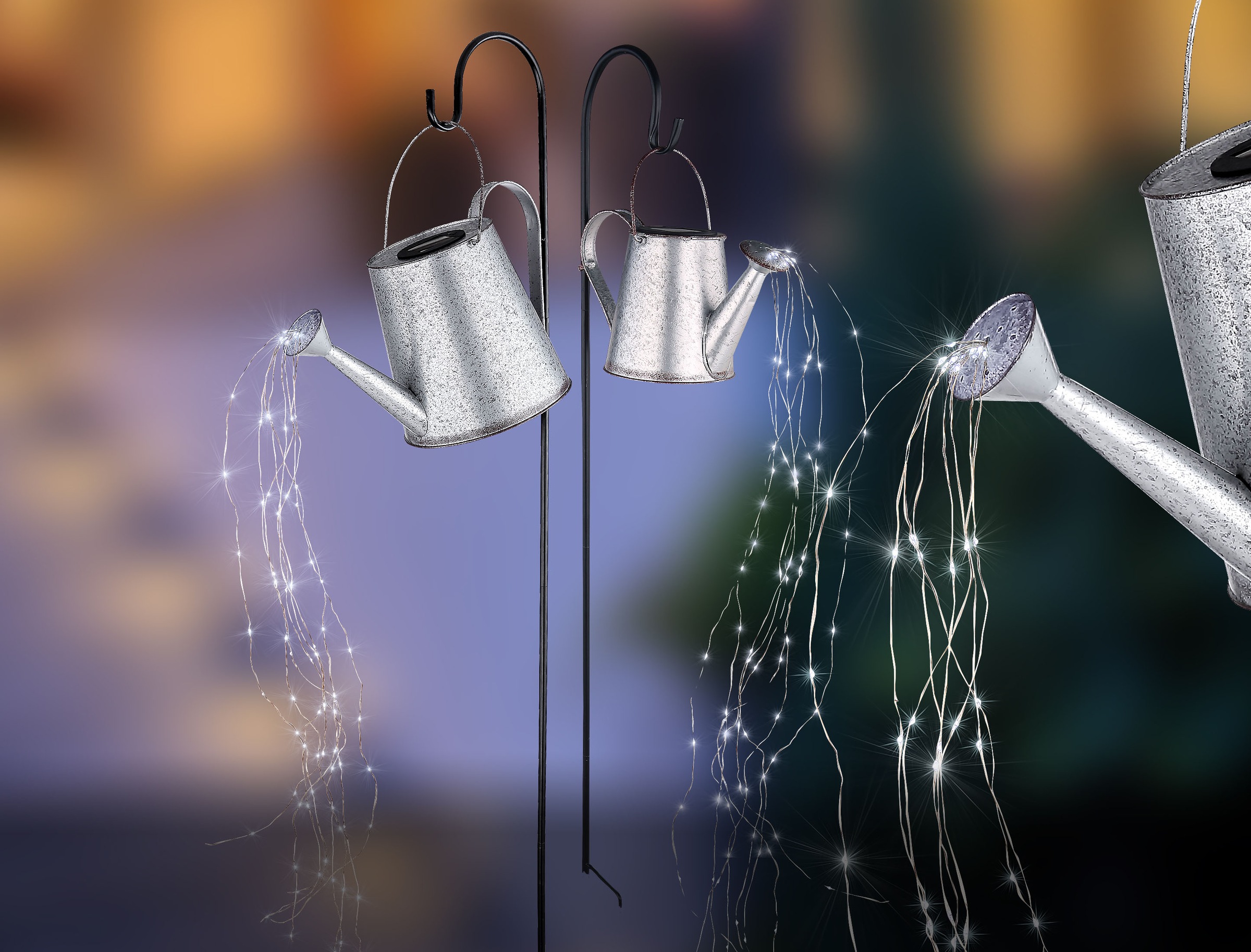 GLOBO LIGHTING LED Solarleuchte »SOLARLEUCHTE METALL SILBERGRAU, 80XLED« LED-Modul 1 Stk. Warmweiß