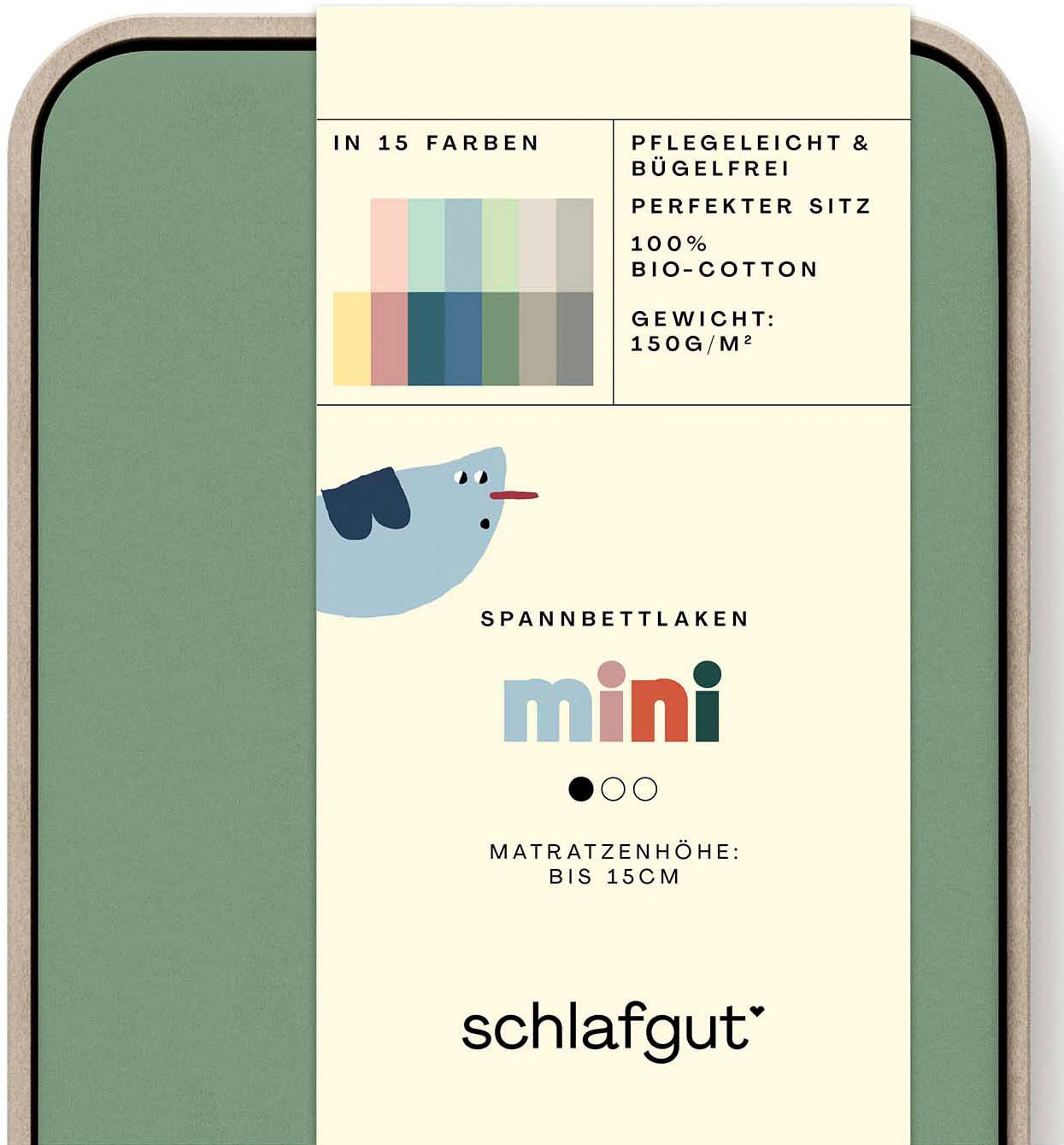 Spannbettlaken SCHLAFGUT, grün, Jersey, Obermaterial: 100% Baumwolle, Bettlaken, "Casual Mini Spannbettlaken", für Kinder, MADE IN GREEN by OEKO-TEX