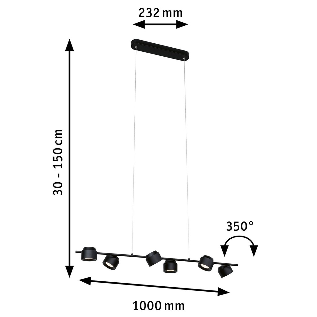 Paulmann LED Pendelleuchte »Puric Pane Smart Home Zigbee 6x6W Schwarz/Grau 230V Kunststoff/Metall«, 6 flammig-flammig