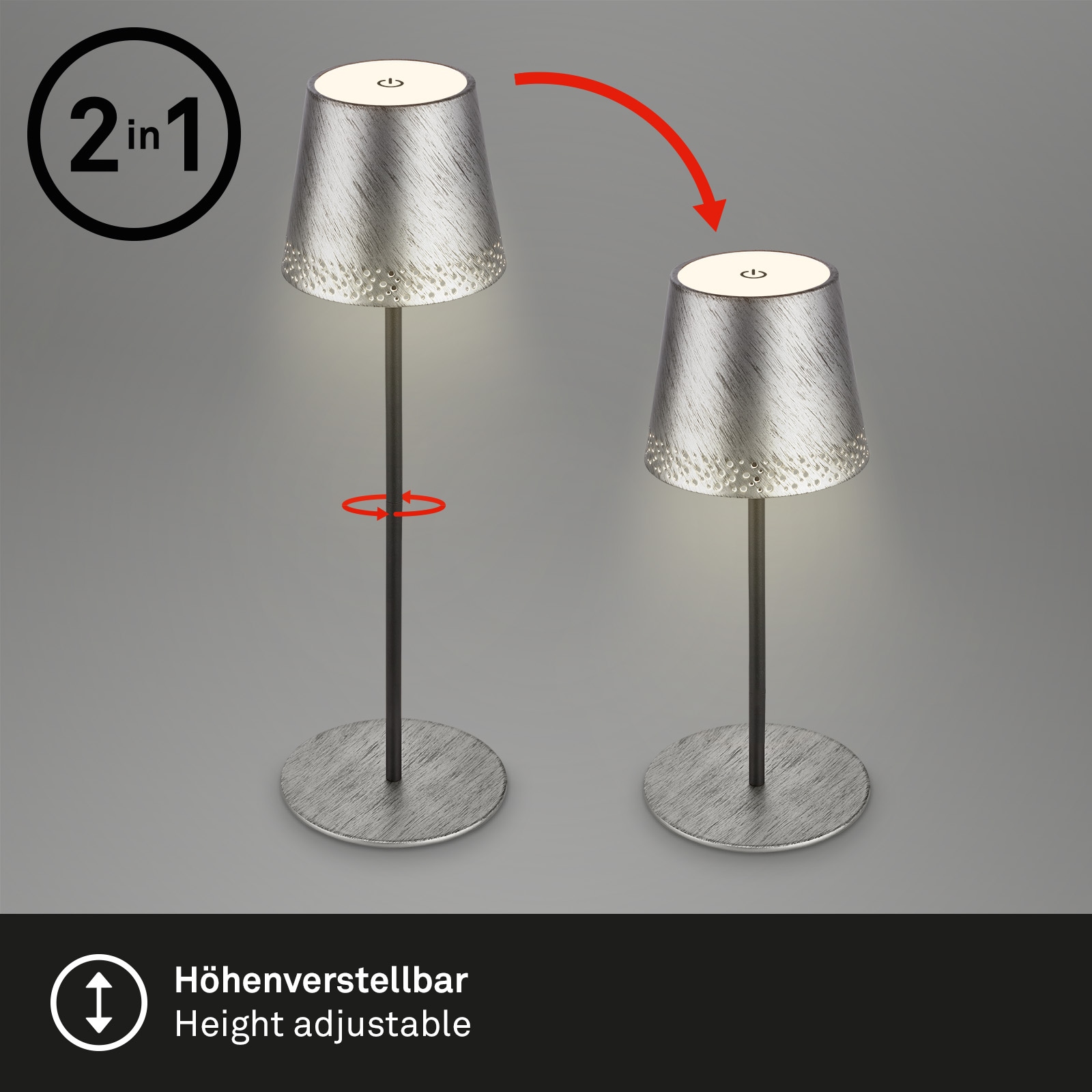 Briloner Leuchten LED Tischleuchte »KIKI« LED-Modul 1 Stk. Warmweiß mit Akku, höhenverstellbar, USB-C, warmweiß, IP44, schwarz-holz, 38 cm