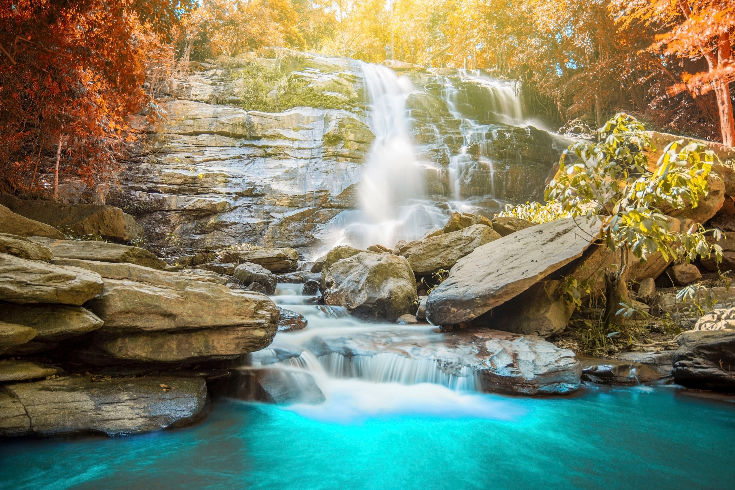 A.S. Création Leinwandbild »Waterfall«, Kunst-Natur-Kinder, (1 St.), Wasserfall Bild Keilrahmen Leinwand-Bild Wohnzimmer modern Wandbild