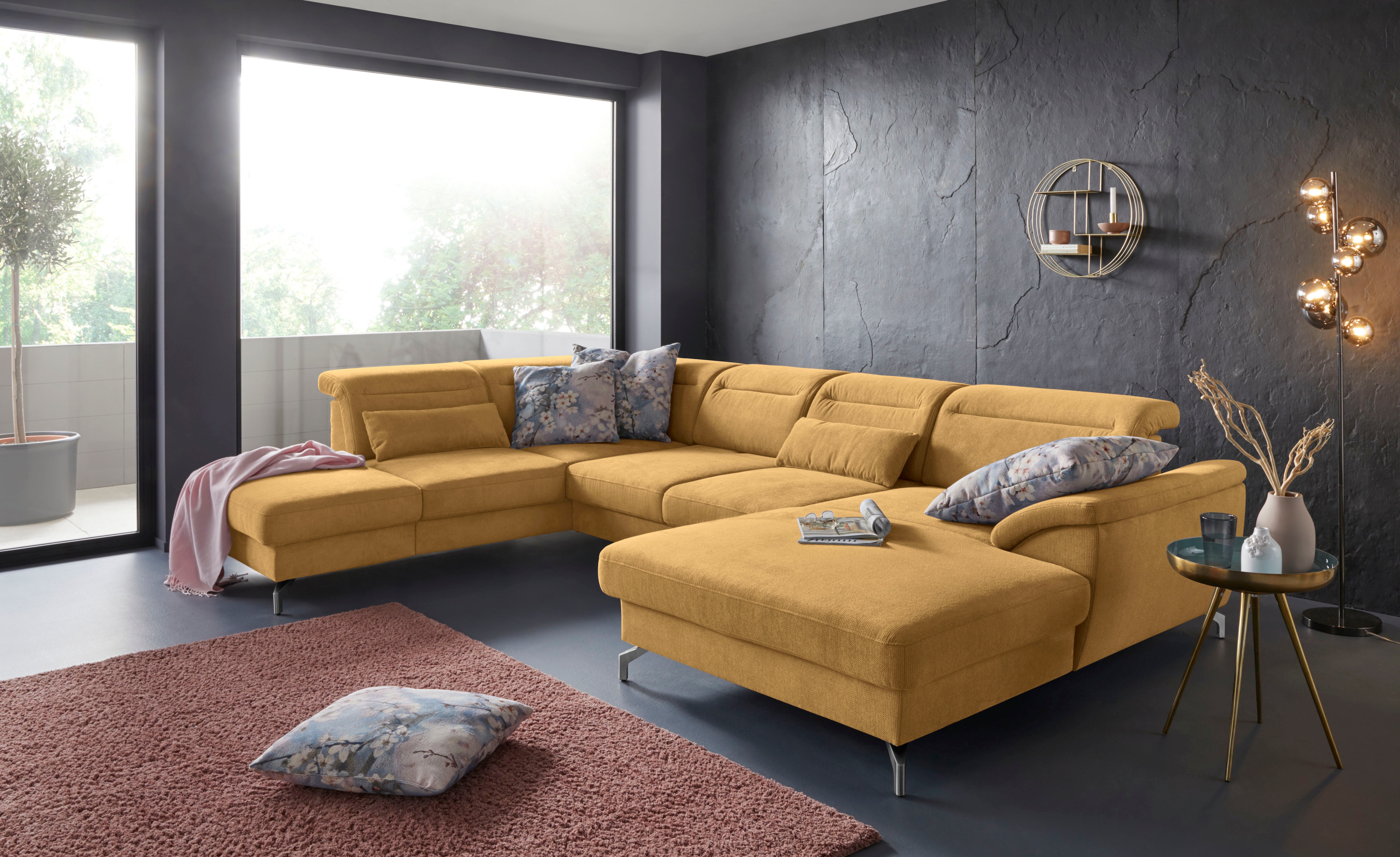 sit&more Wohnlandschaft "Percy U-Form" 12 cm Fußhöhe, Sitztiefenverstellung, wahlweise in 2 Fußfarben