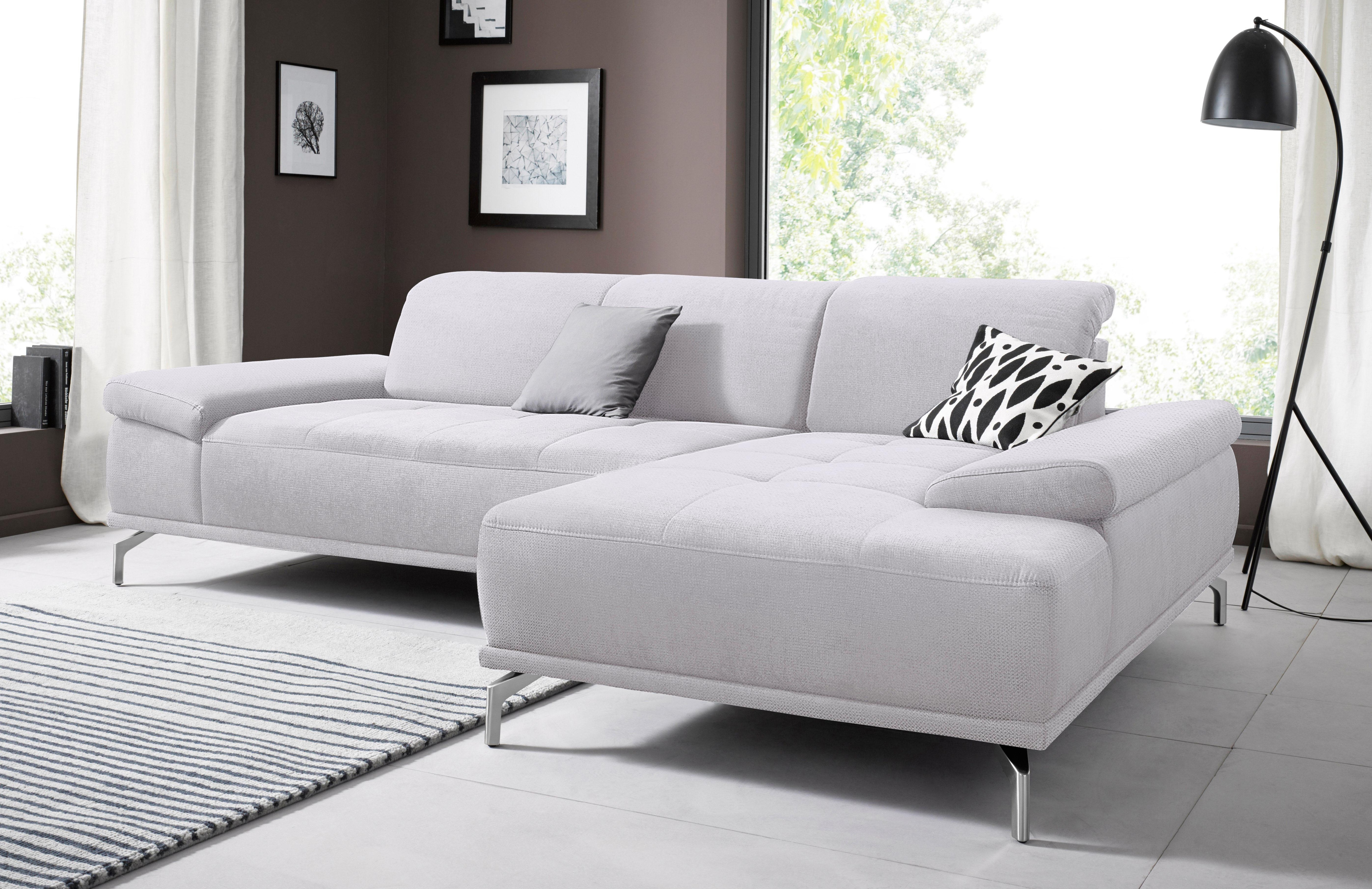 OTTO home Ecksofa "Caluna, L-Form, B:280cm, Federkern, in Stoff und Leder" Inkl.Sitztiefenverstellung, wahlweise mit Kopf- und Armteilverstellung