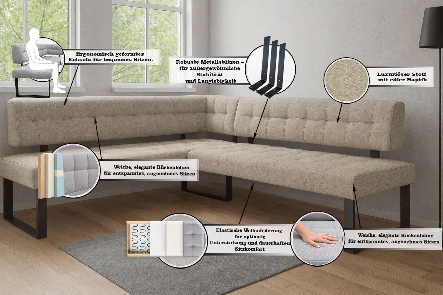 Home Affaire Mia Corner Bench Beige/Black 2