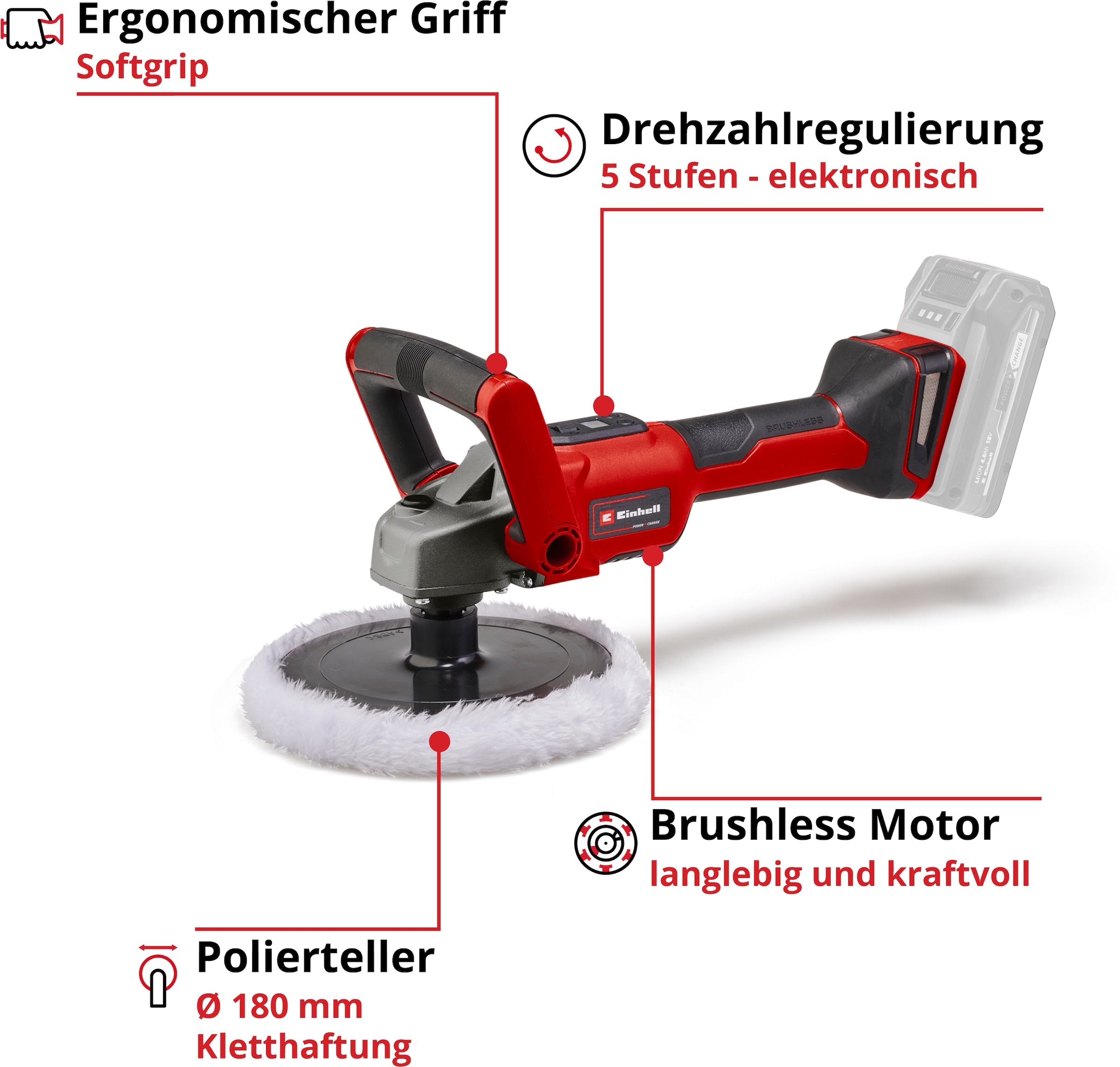Einhell Akku-Poliermaschine »CE-CP 18/180 Li E-Solo«, Power X-Change, ohne Akku und Ladegerät