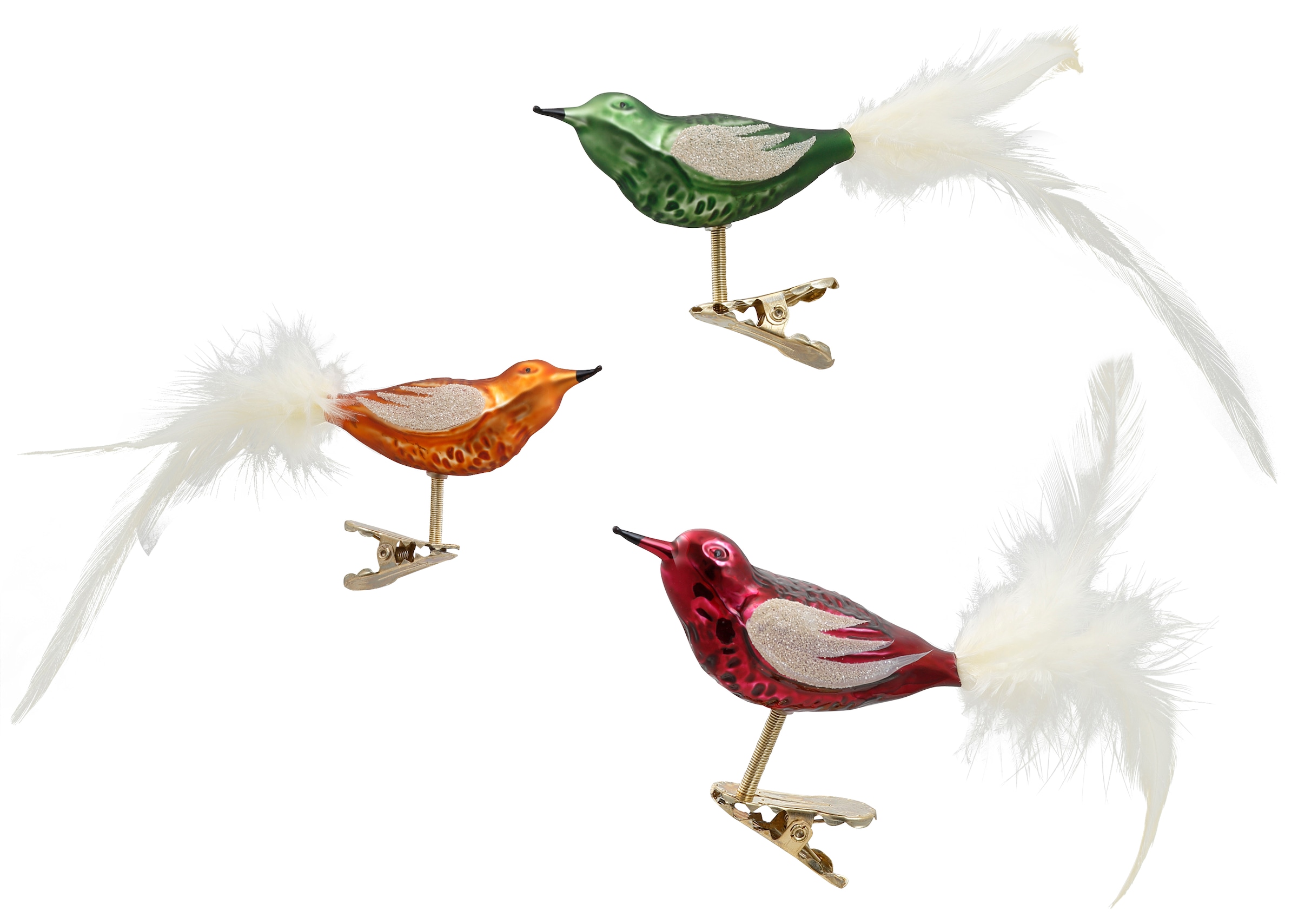 Thüringer Glasdesign Weihnachtsbaumklammer "Oh du Fröhliche, Weihnachtsdeko, Christbaumschmuck", (Set, 3 tlg.), Vögel, h