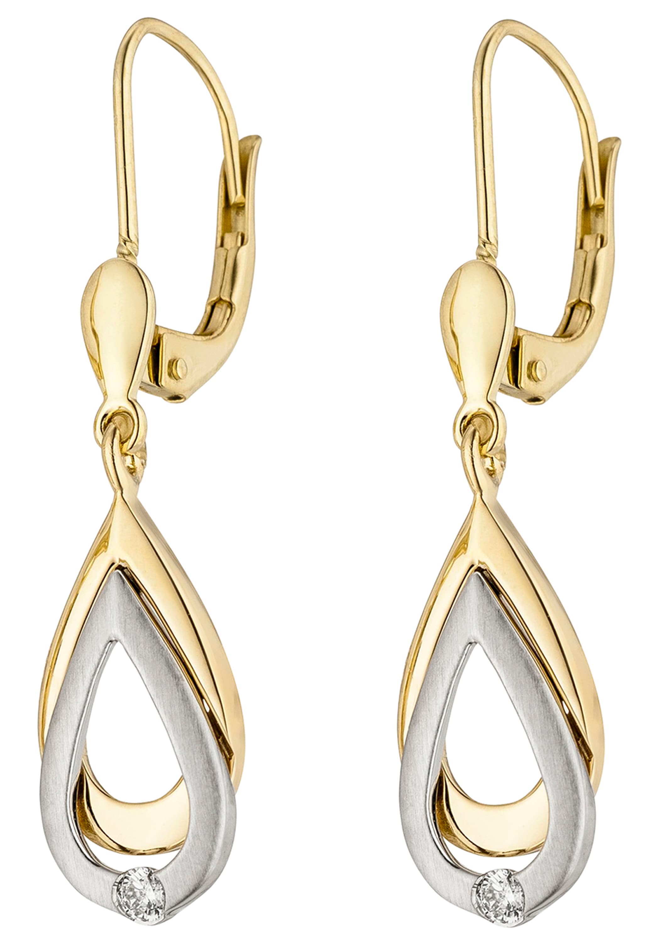 JOBO Paar Ohrhänger 585 Gold bicolor mit 2 Diamanten
