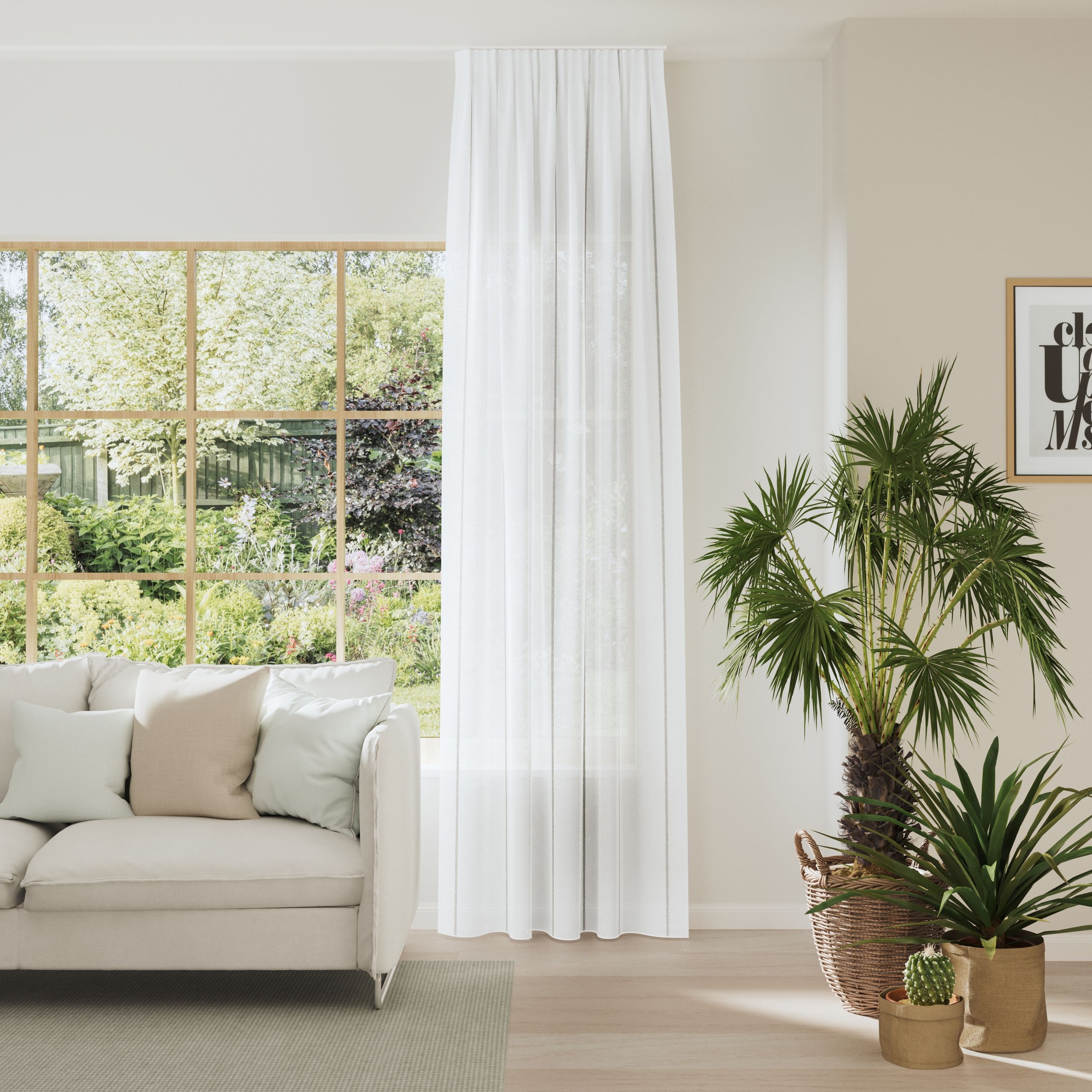 Vorhang NEUTEX FOR YOU, B:139cm H:245cmgrau, Polyester, Wohnzimmer, Gardinen, "NURO", Bouclé-Optik, criss-cross Struktur, Stickmuster