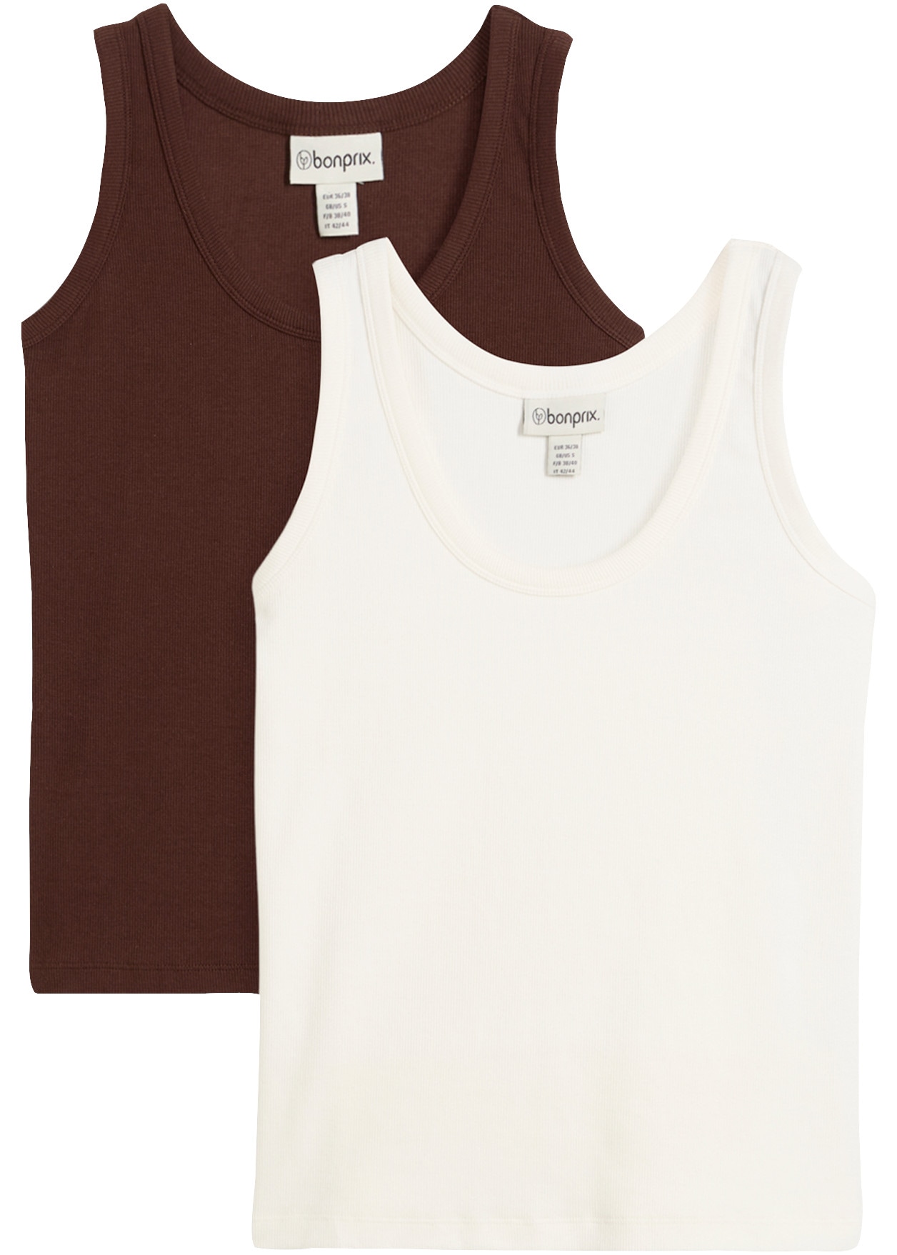 bonprix Tanktop Packung, 2er, ärmelloses Design, schmale Passform, aus Baumwolle und Elasthan