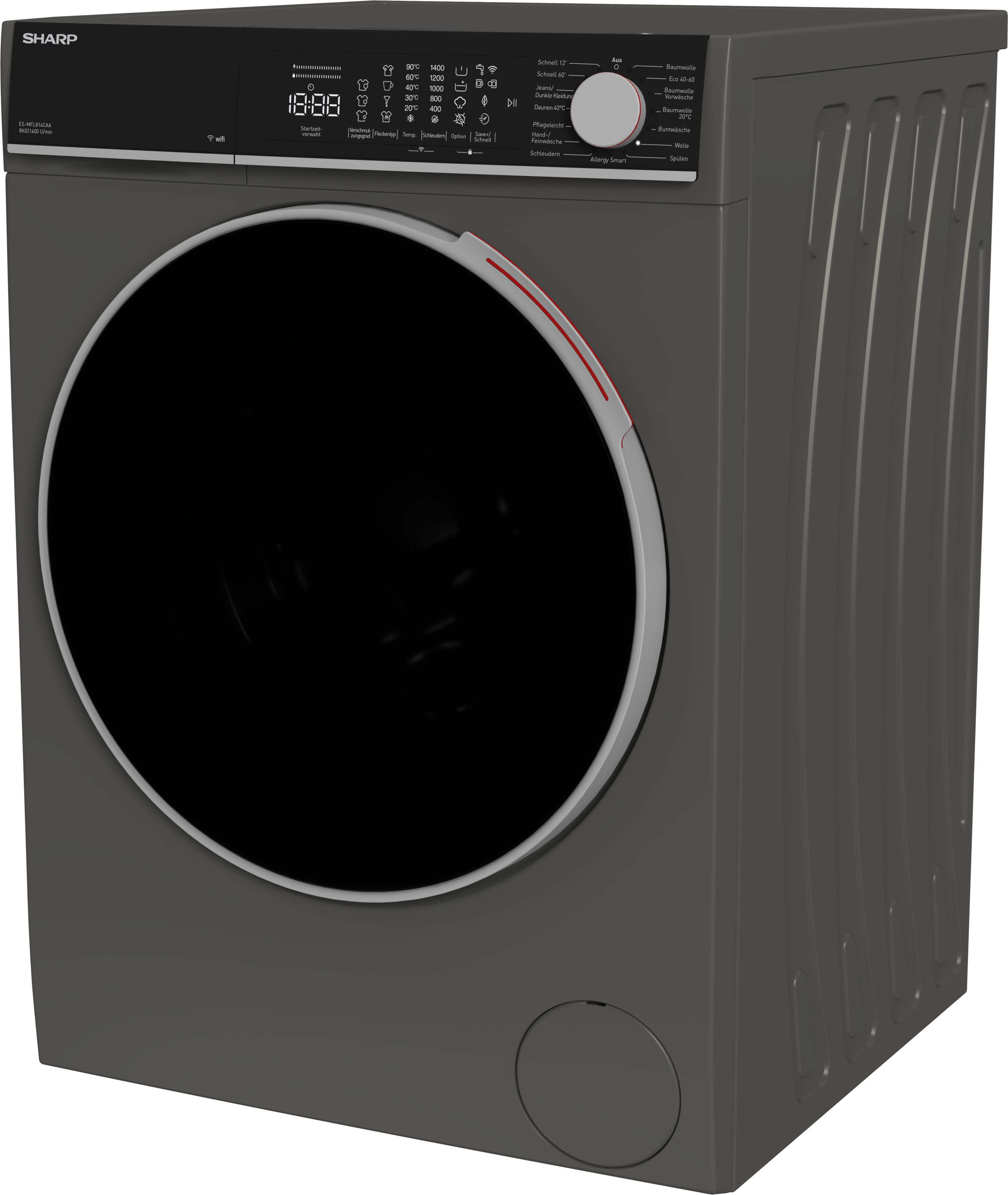 Sharp Waschmaschine Microfiber »ES-MFL814CAA-DE«, 8 kg, 1400 U/min, 8kg / +WIFI / Microfiber / A / Fulltouch / Steam / Espresso Grey