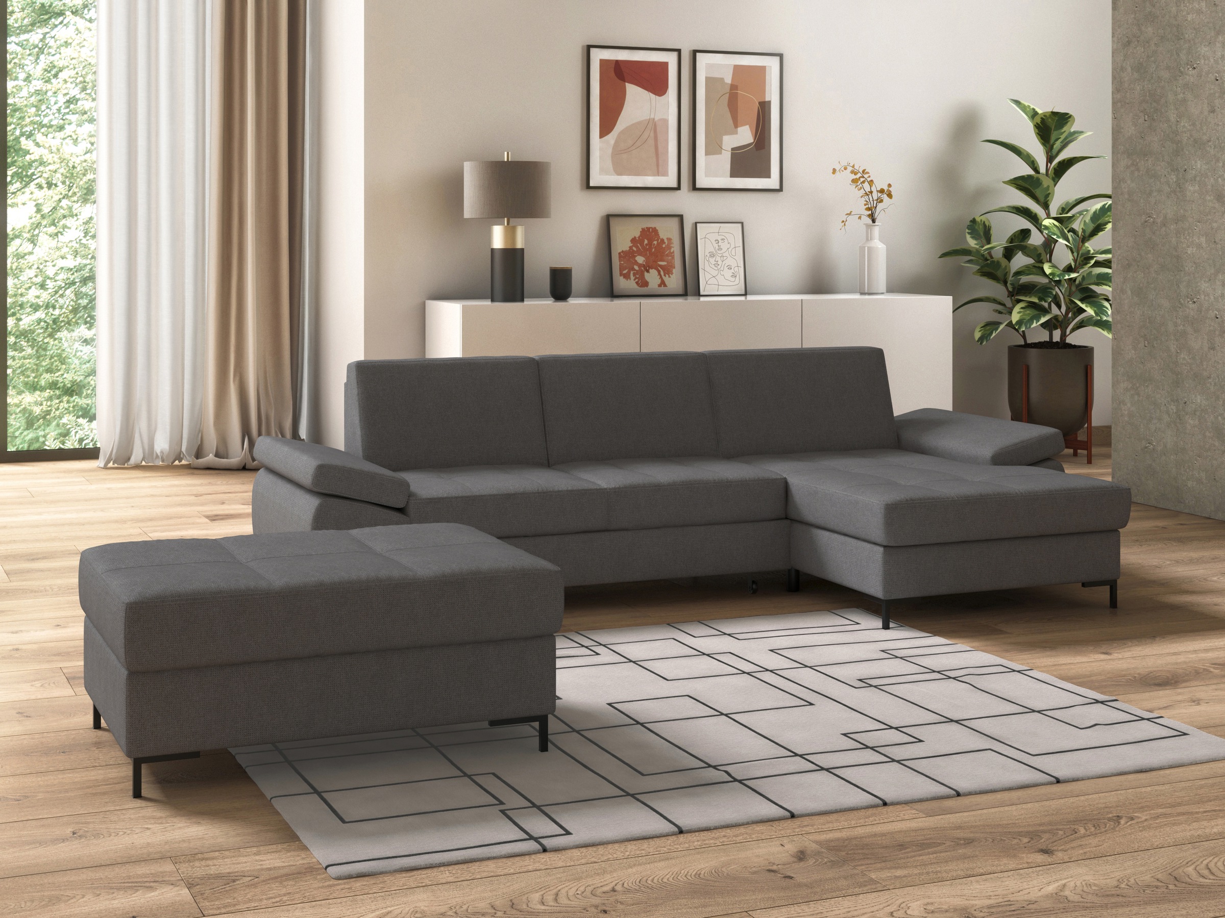 DOMO collection Ecksofa »Capelo, komfortabel, klare Linien zeichnen dieses Design aus, L-Form«, mit Armteilverstellung, wahlweise mit Bettfunktion, Federkern