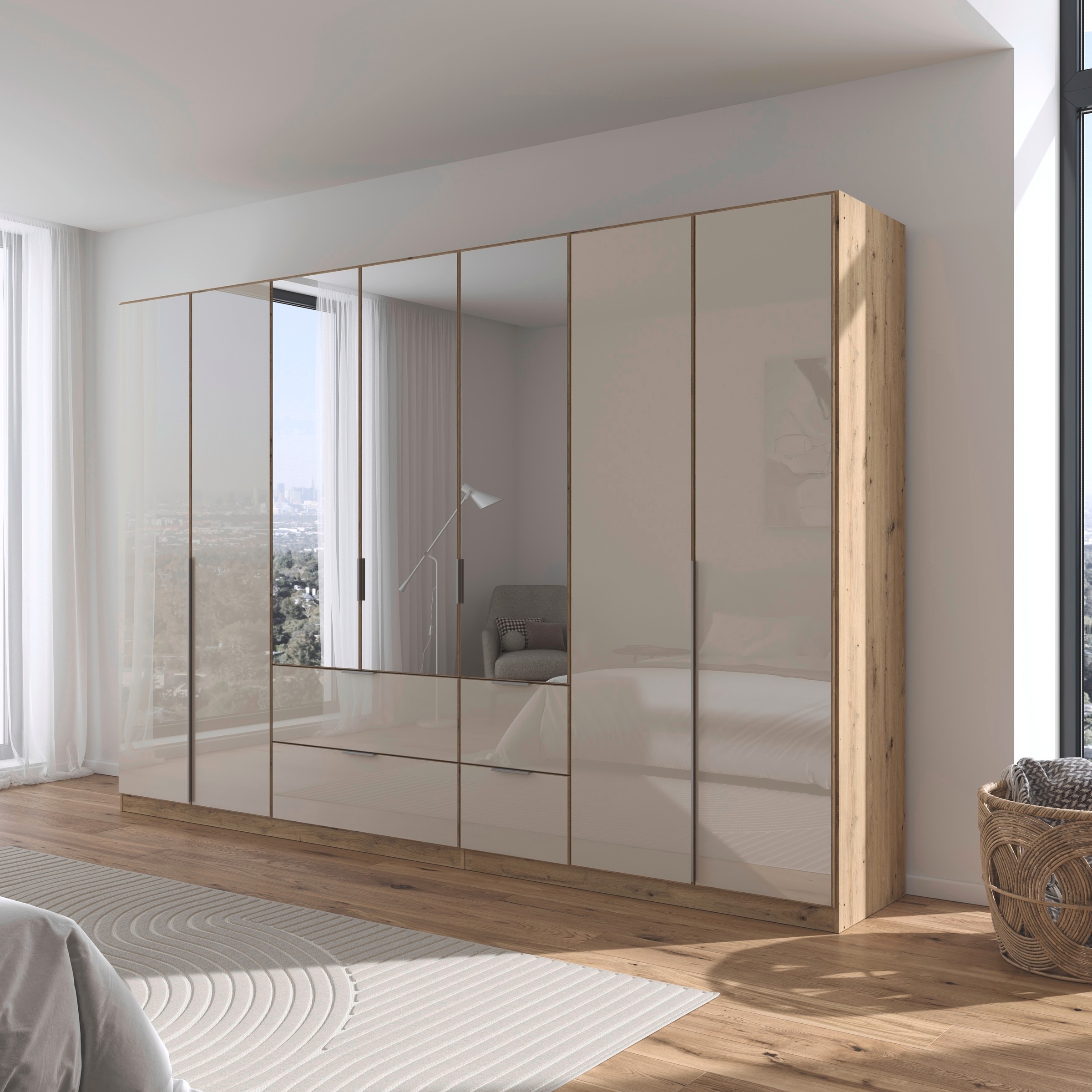 rauch Drehtürenschrank »Kleiderschrank Kleiderschränke Schrank Garderobe AGORDO mit Glasfront«, mit Außenschubkästen, in 6 Breiten und 2 Höhen MADE IN GERMANY