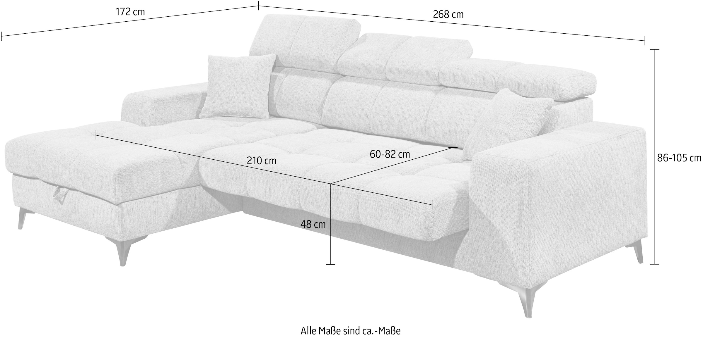 ED EXCITING DESIGN Ecksofa »Sydney L-Form«, (2 St.), frei im Raum stellbar, mit Bettkasten, inkl. Kopfteilverstellung