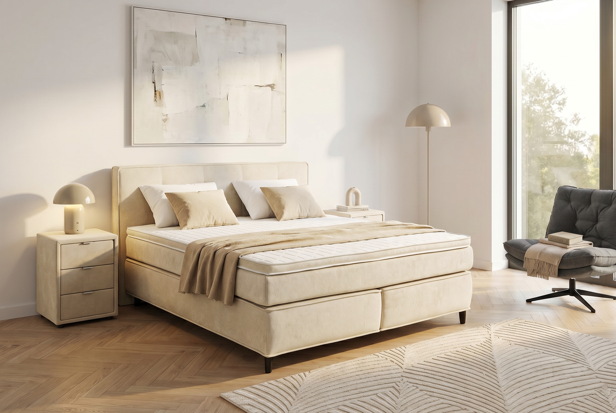 Jockenhöfer Gruppe Boxspringbett "CAPELLO, inkl. Taschenfederkernmatratze H3-H4 und 6cm Kaltschaumtopper" Bezug in verschiedenen Strukturstoffen, 160x200 oder 180x200 cm
