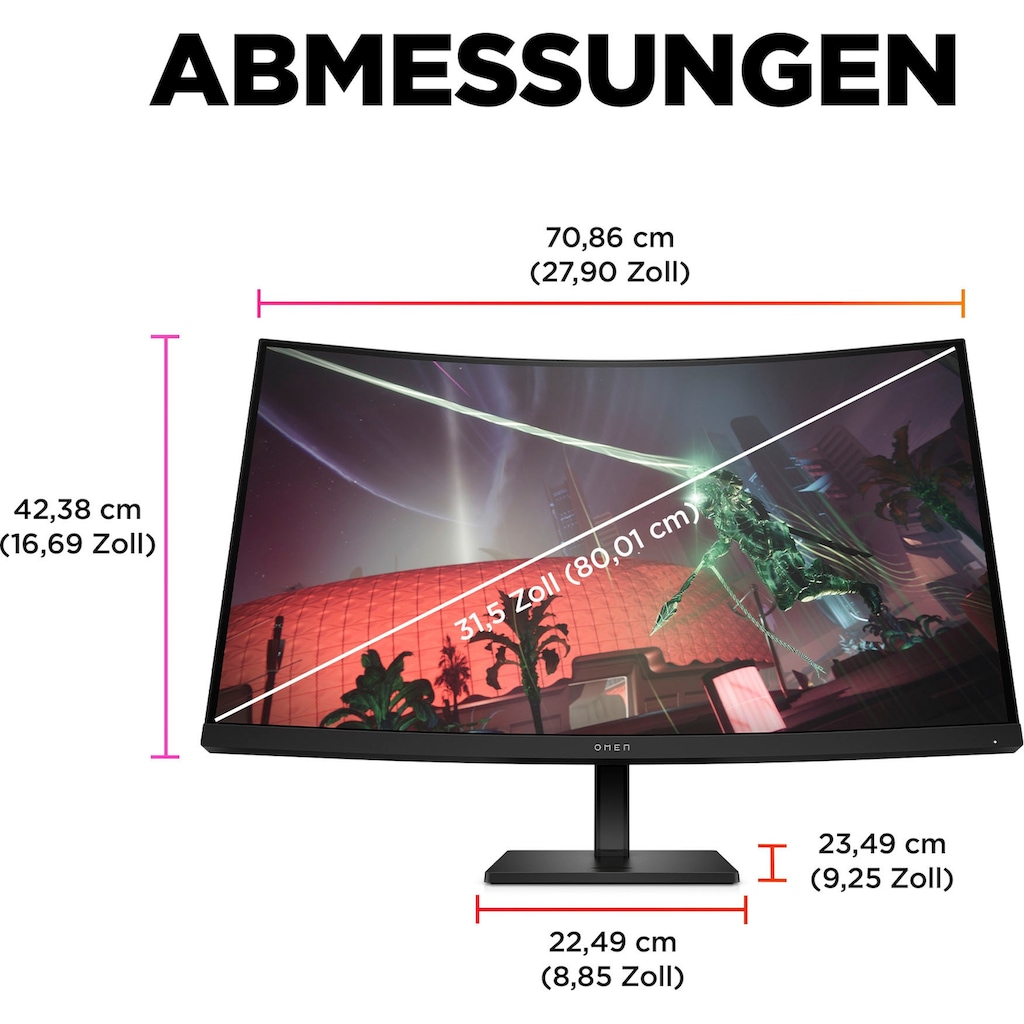 HP Curved-Gaming-Monitor »OMEN 32c (HSD-0158-A)«, 80 cm/32 Zoll, 2560 x 1440 px, QHD, 1 ms Reaktionszeit, 165 Hz