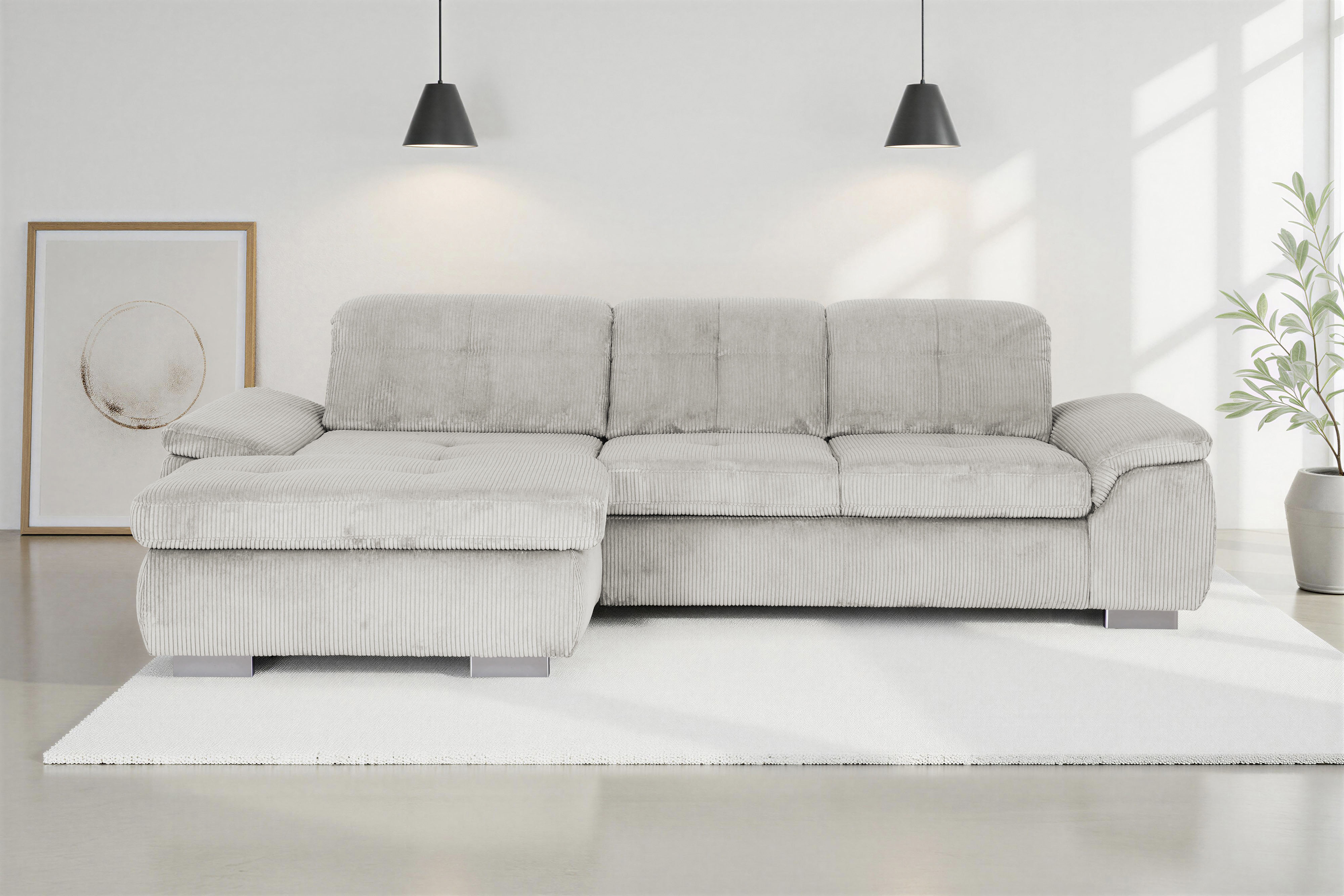 Die PlanBar Ecksofa "MP-IN16037 L-Form, Breite 289 cm, mit Kaltschaum-Polsterung" mit Sitztiefenverstellung & Zierkissen