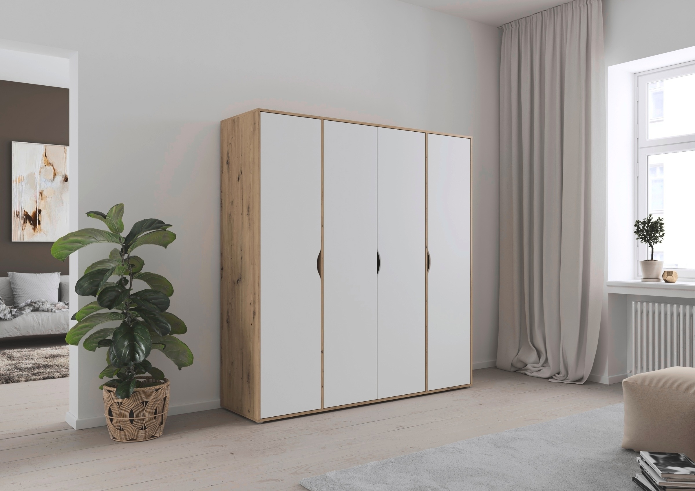 rauch Drehtürenschrank »Kleiderschrank Schrank Garderobe Wäscheschrank NARAI viel Stauraum«, (in 3 verschiedenen Ausstattungen BASIC/CLASSIC/PREMIUM), Griffausfräsungen für eine grifflose Optik TOPSELLER MADE IN GERMANY