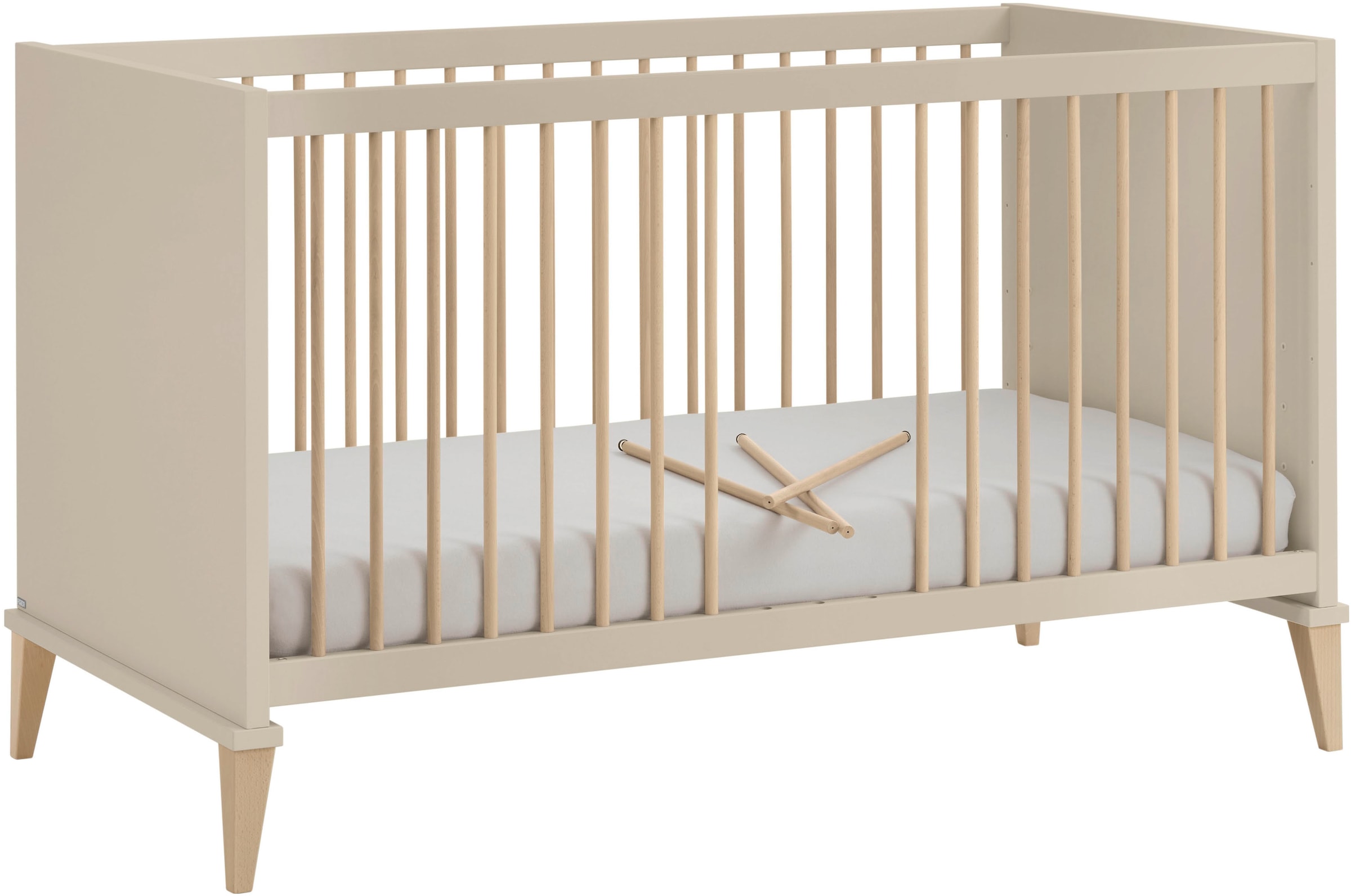 PAIDI Babybett »JONTE 70x140cm in Beige, umbaubares Kinderbett mit Massivholz« Gitterbett 4-fach höhenverstellbar, entnehmbare Sprossen, Juniorbett